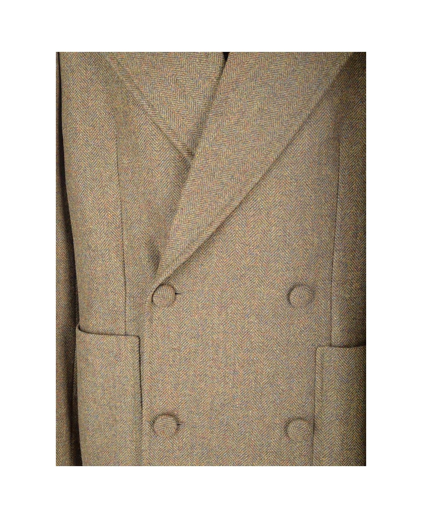 Double-breasted Herringbone Coat - 5