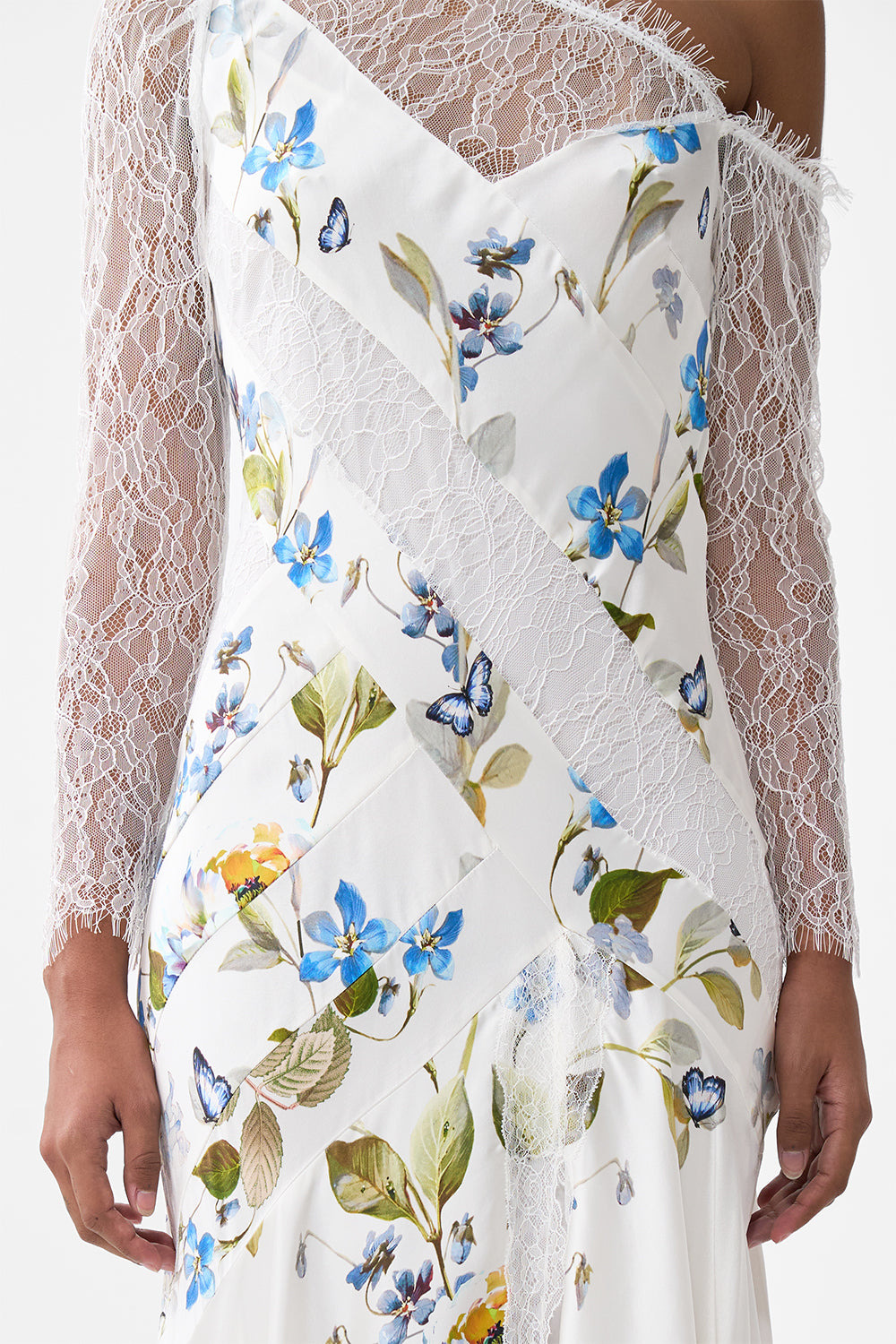 LACE SPLICE ONE SHOULDER DRESS - 6
