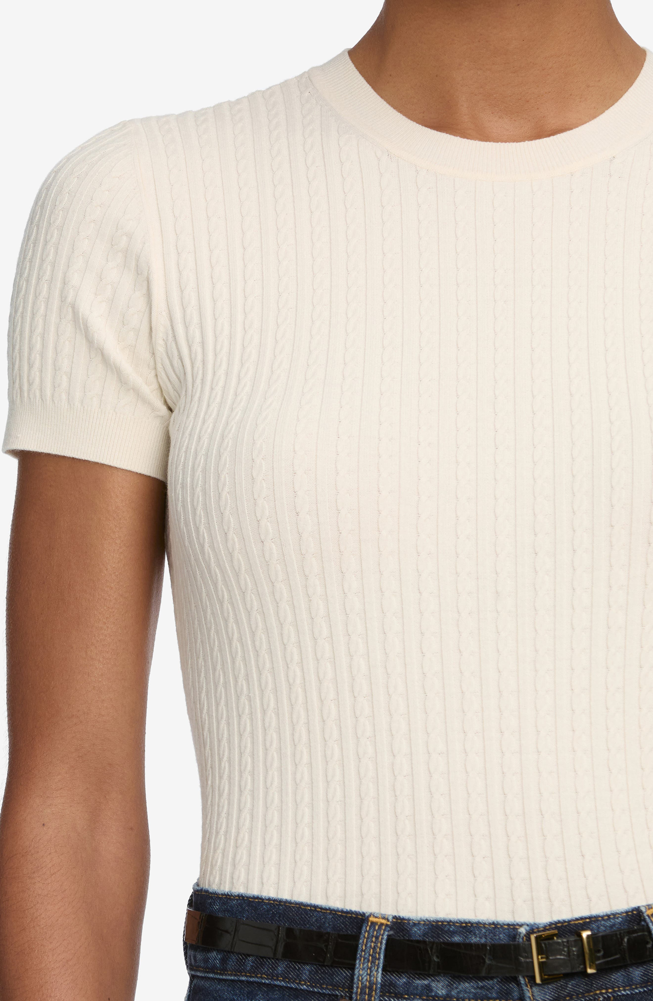 FRAME The Fine Cable Knit Top in Cream at Nordstrom - 4