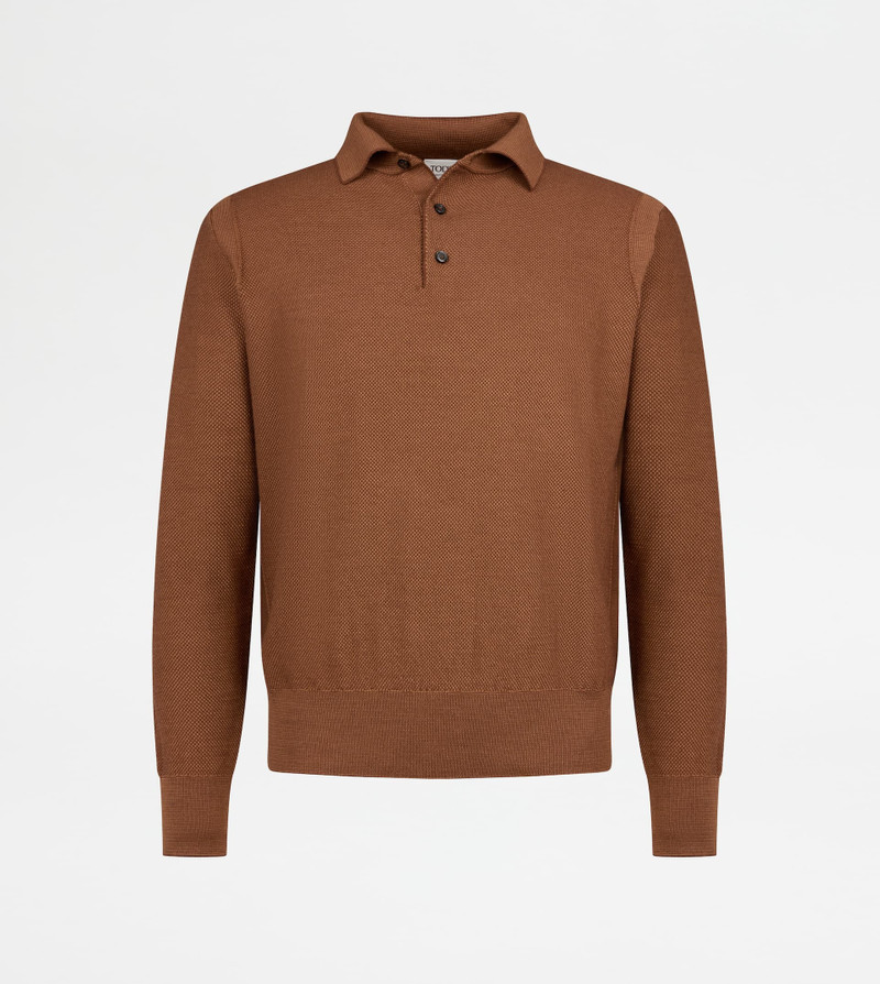 POLO SHIRT IN WOOL PIQUET - BROWN 1