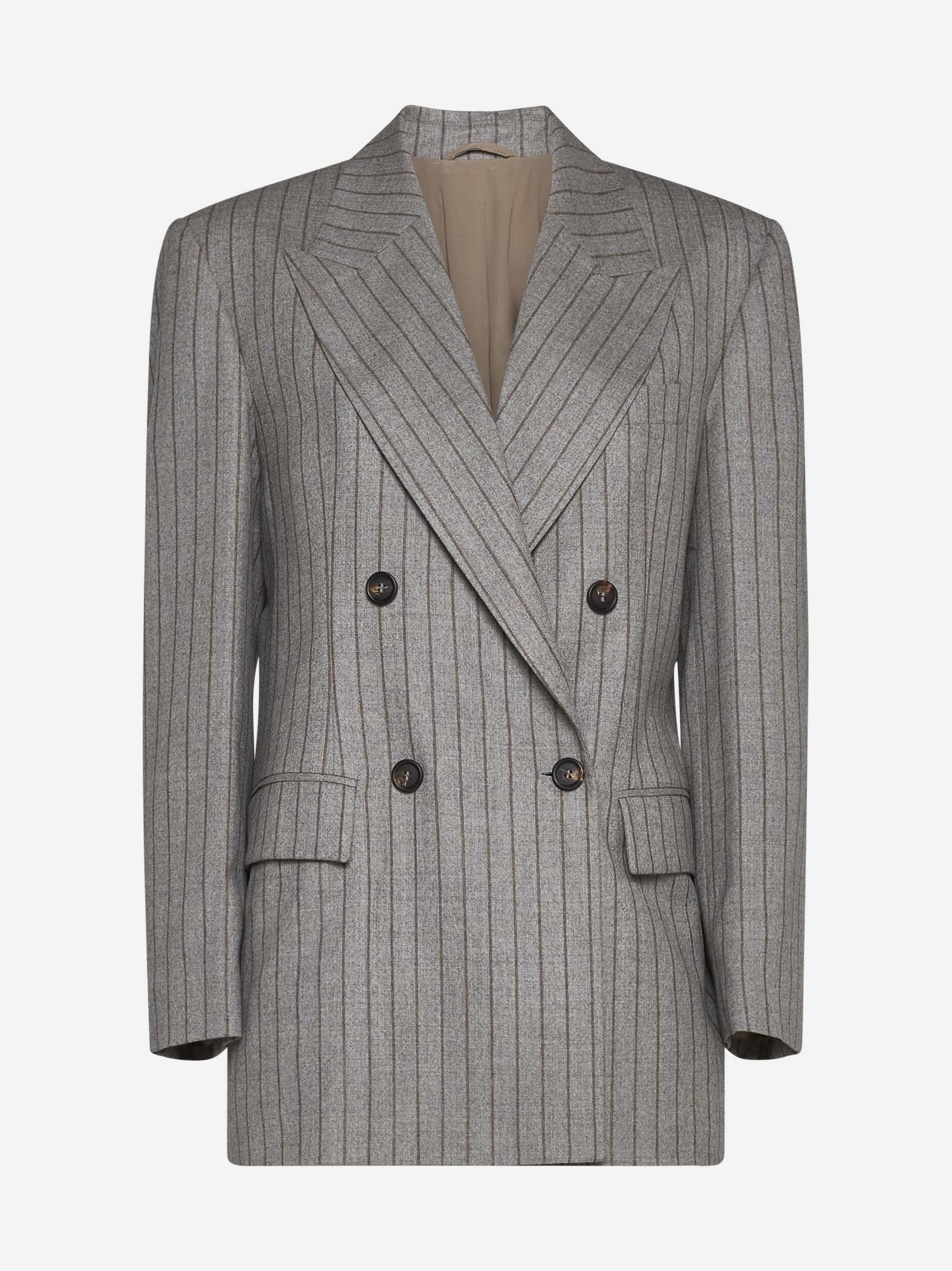 Pinstriped wool double-breasted blazer - 1