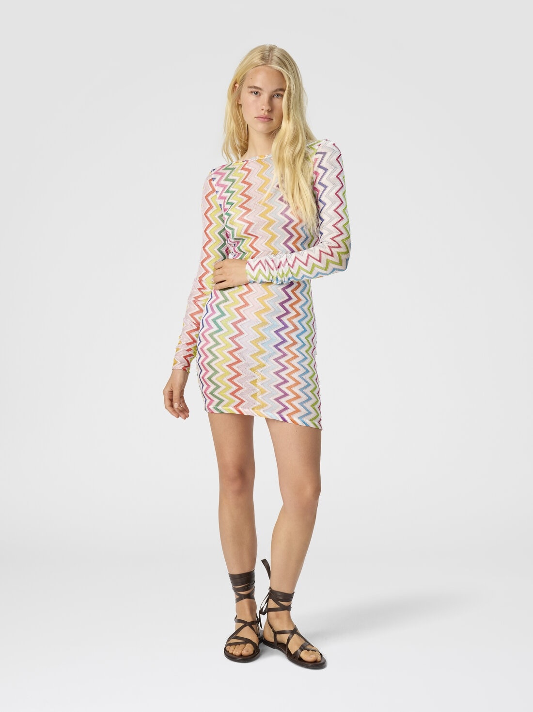 Short Cover-Up Dress in Viscose and Lamé with Long Sleeves - 2