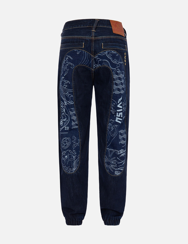 EVISU JACQUARD DAICOCK INSERT DENIM JOGGER PANTS outlook
