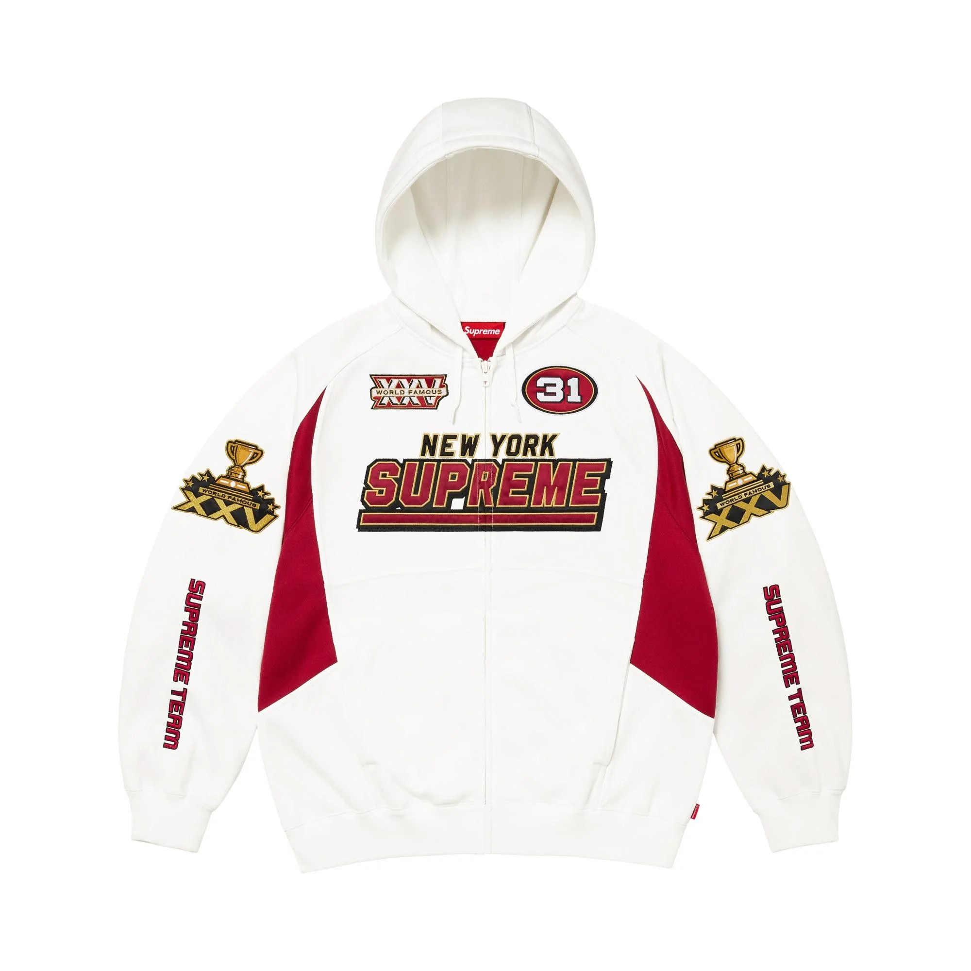 Supreme Football Zip Up Hooded Sweatshirt 'White' - 1