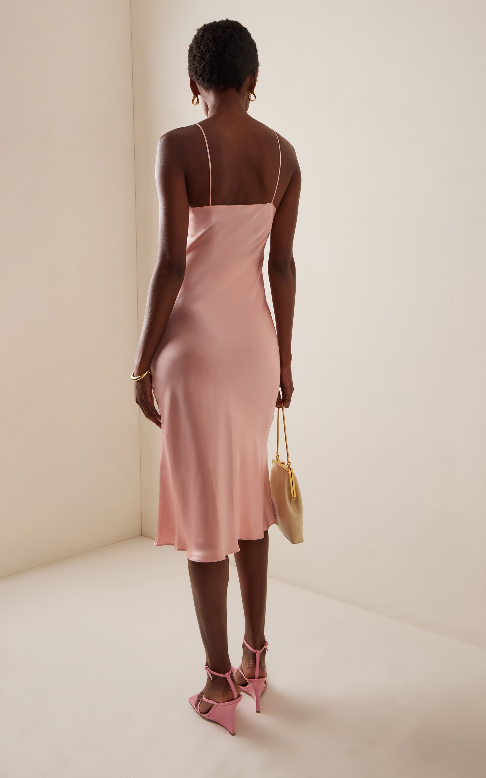 Flower-Detailed Ruched Silk-Satin Dress pink - 4