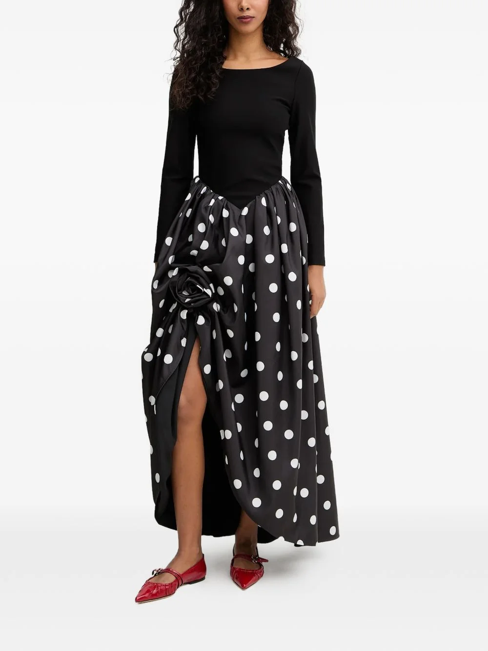 Aurora polka dot-pattern flower-embellishment maxi dress - 1
