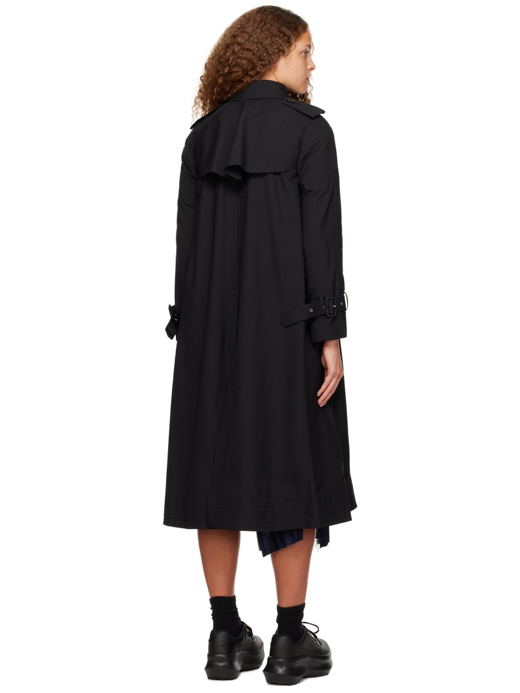 Black Paneled Trench Coat - 3