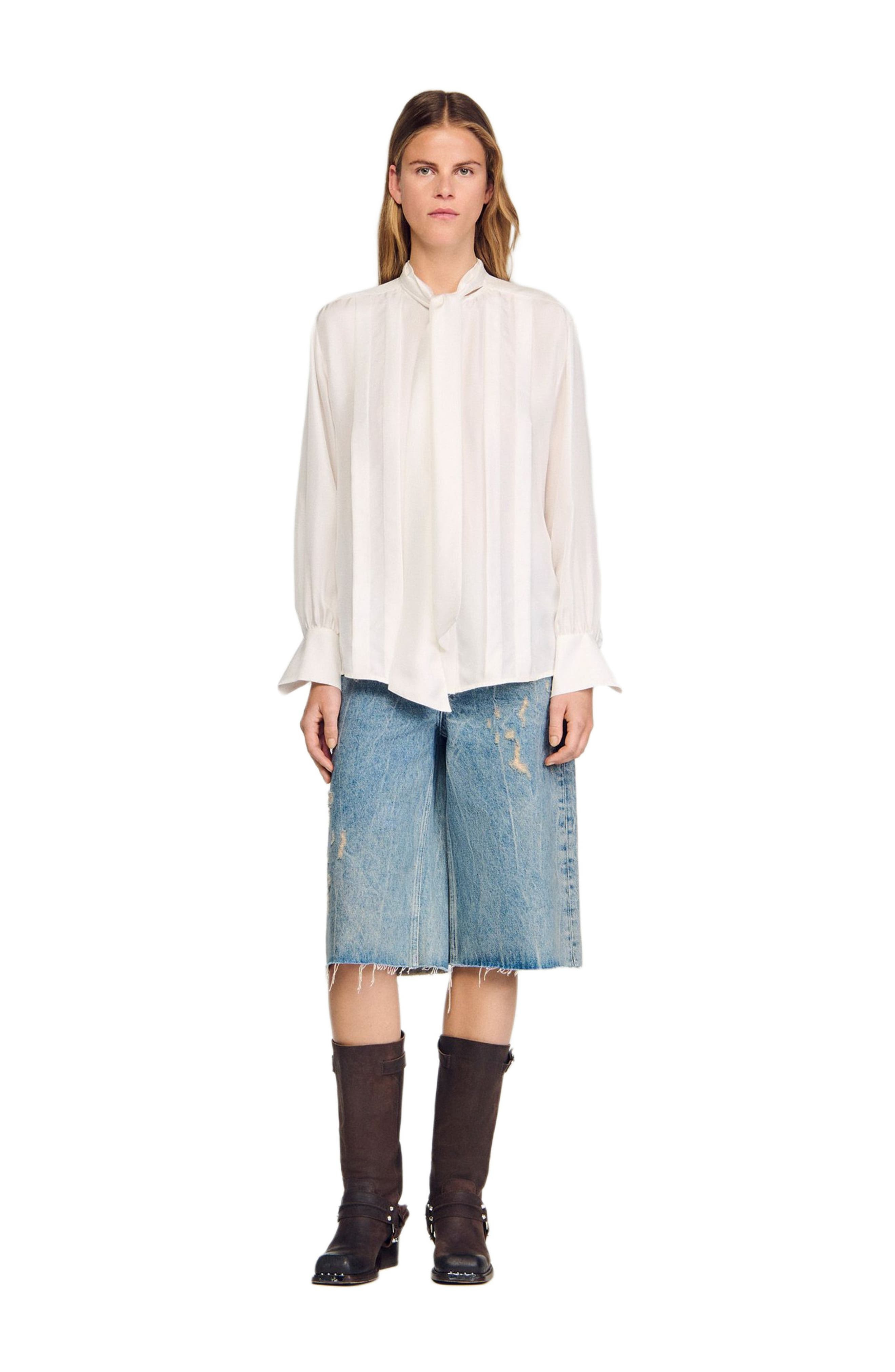 SANDRO Silk lavallière shirt in Ecru at Nordstrom - 3
