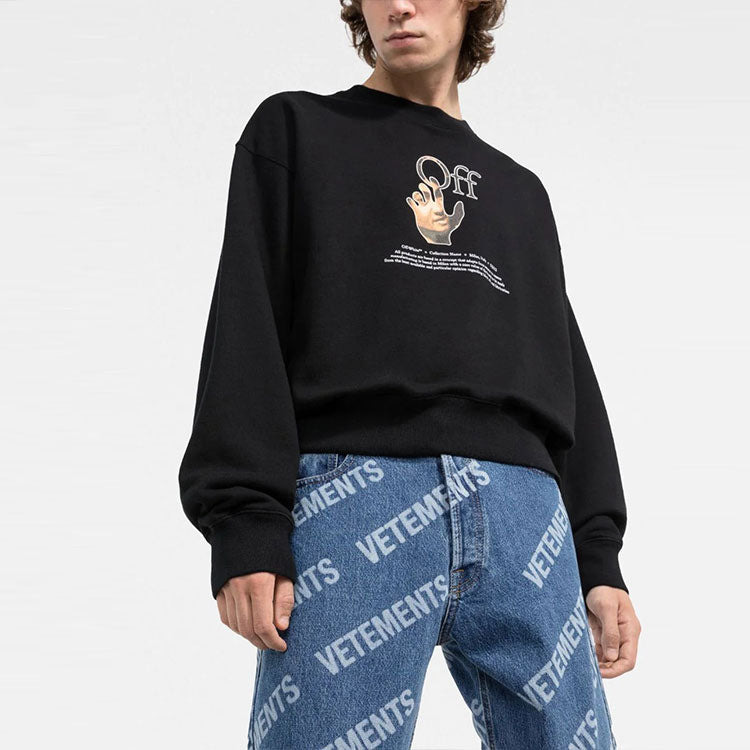 Men's Off-White FW21 Logo Printing Round Neck Long Sleeves Loose Fit Black OMBA035F21FLE0031084 - 4