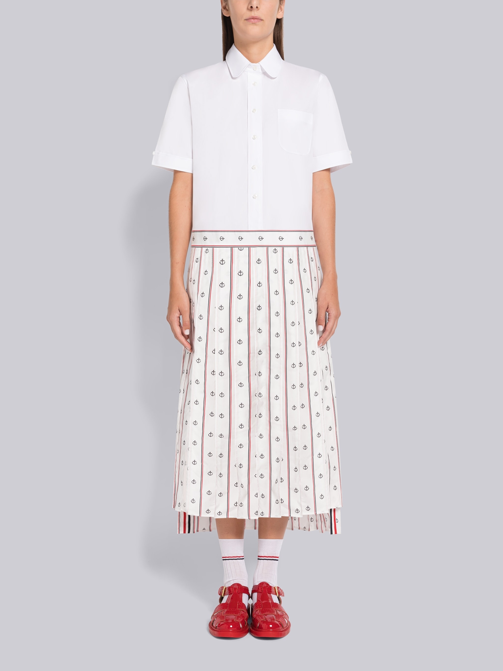 Anchor Print Poplin Pleated Bottom Shirtdress - 1