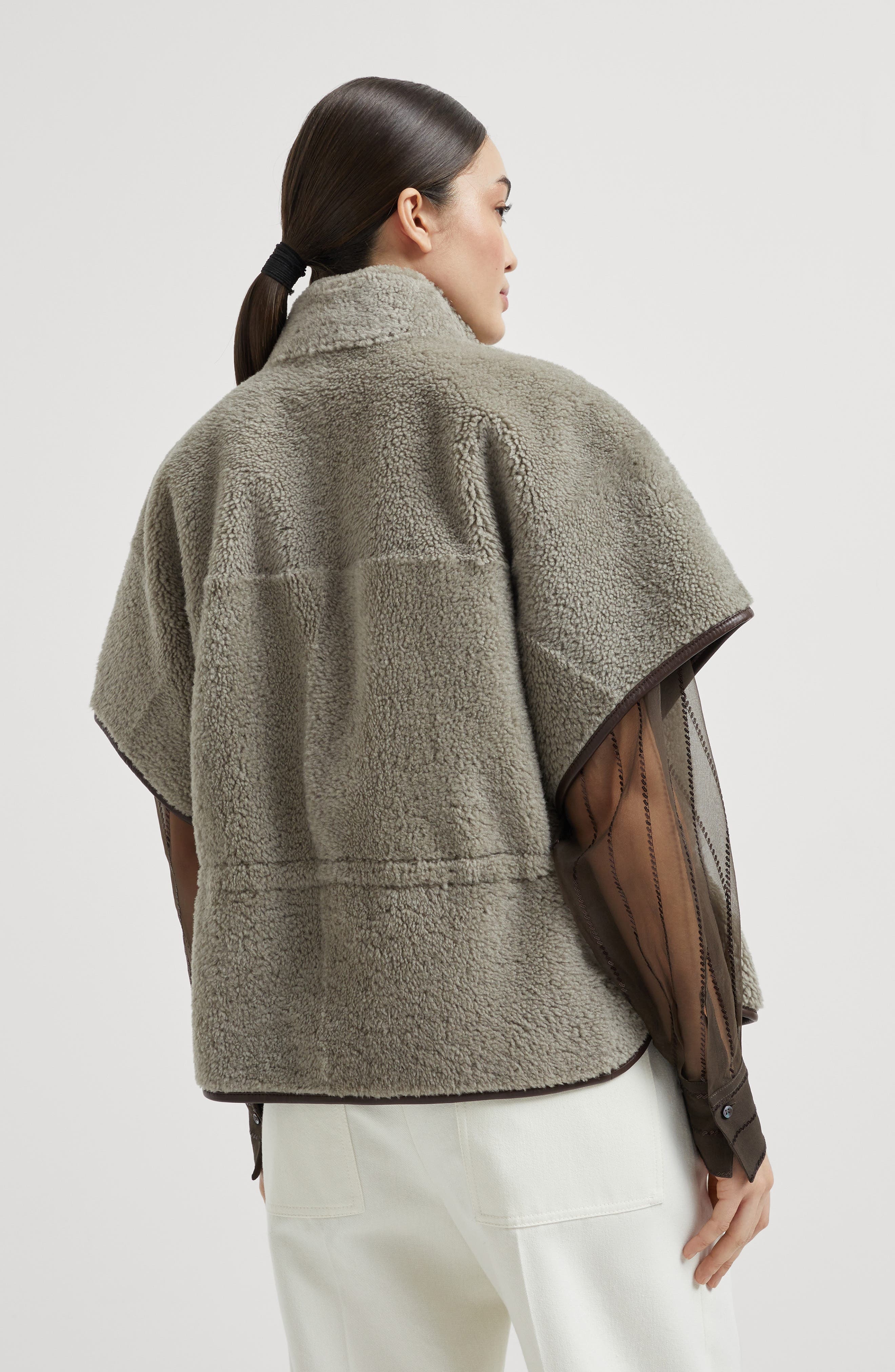 Brunello Cucinelli Curly shearling outerwear jacket in Grey at Nordstrom - 3