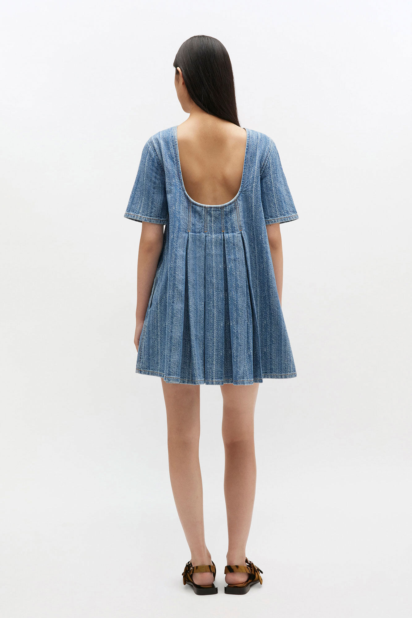 STRIPED DENIM PLEATED DRESS - 3