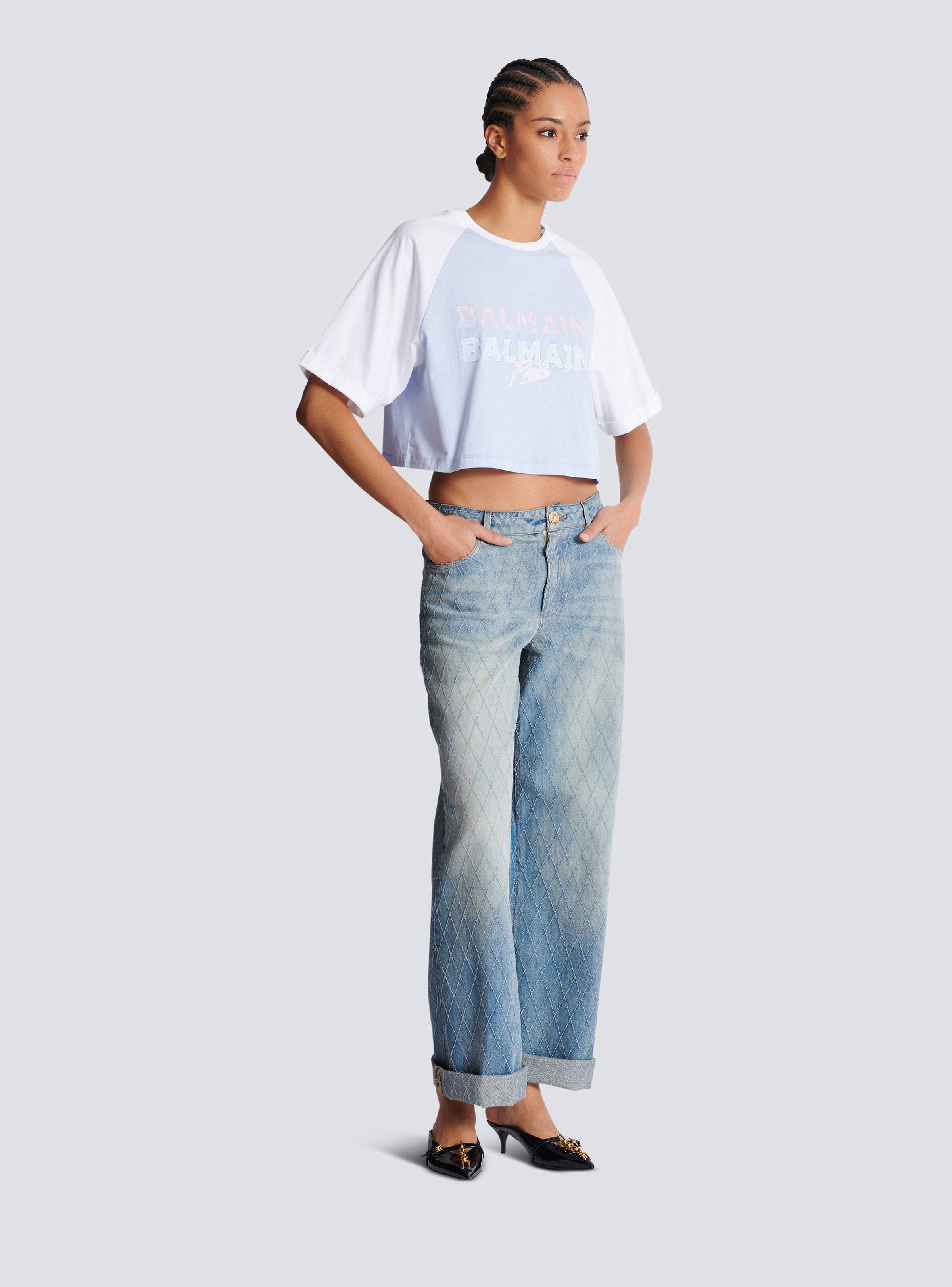 Cropped T-shirt with Balmain Paris print - 3