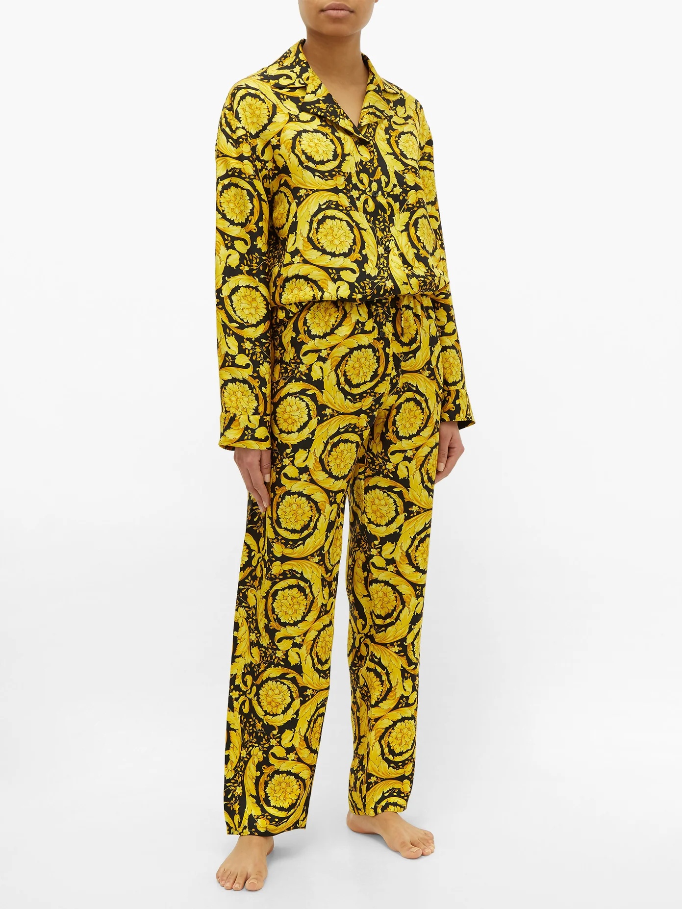 Baroque-print silk-twill pyjama shirt - 2