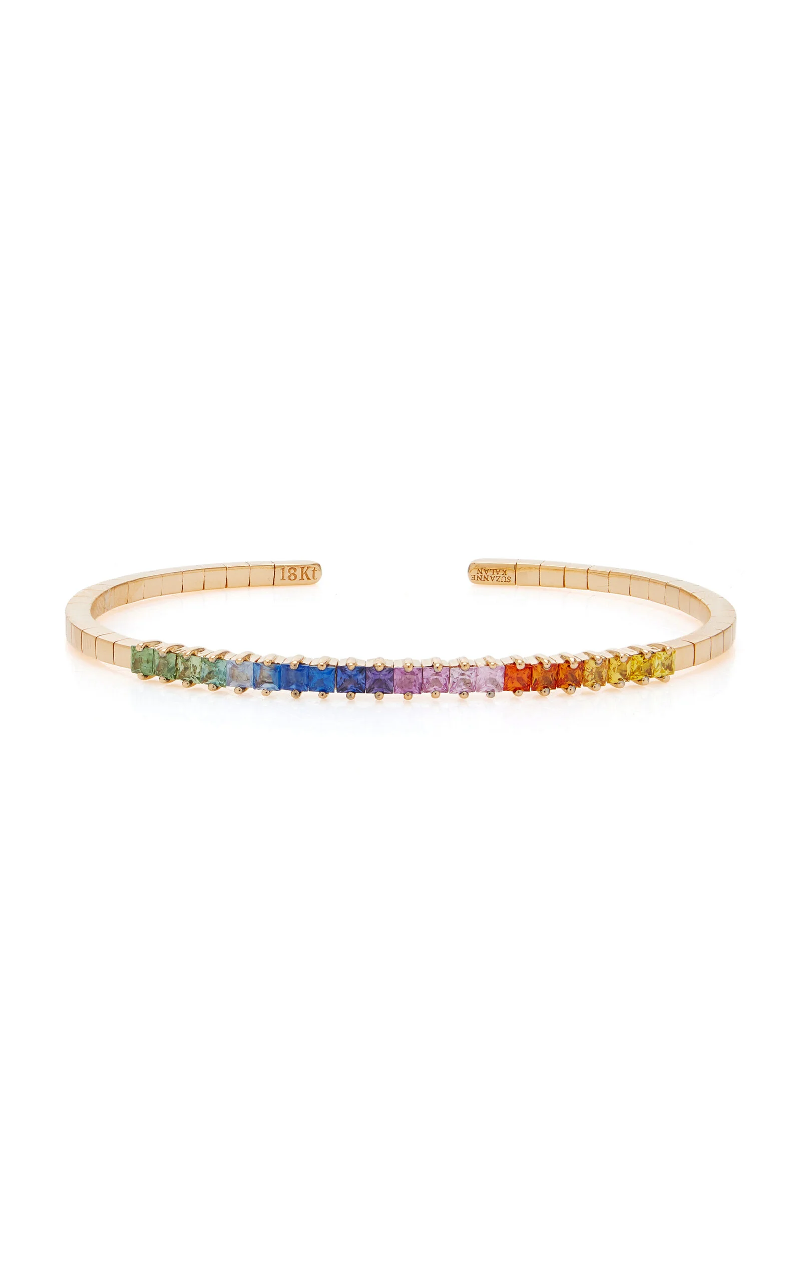Rainbow Princess-Cut 18K Rose Gold Sapphire Bangle - 1