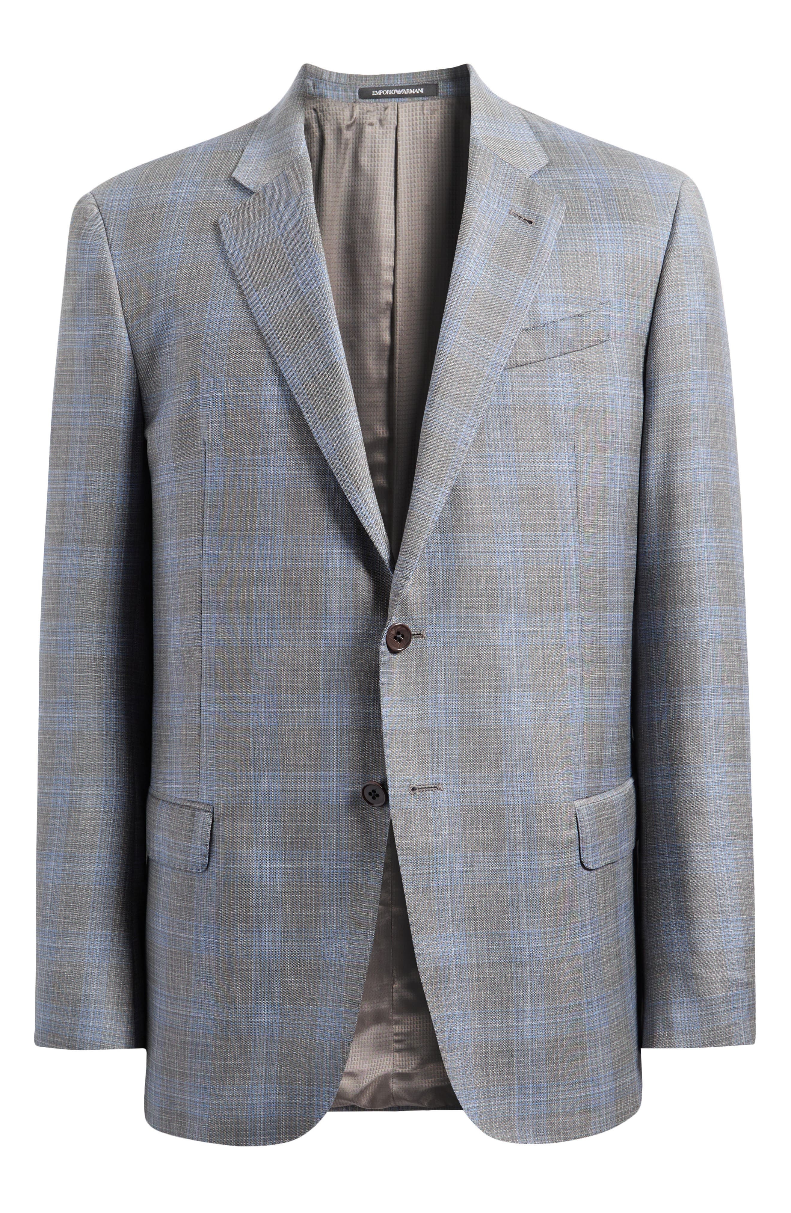Emporio Armani Plaid Virgin Wool Blazer in Grey Plaid at Nordstrom - 6