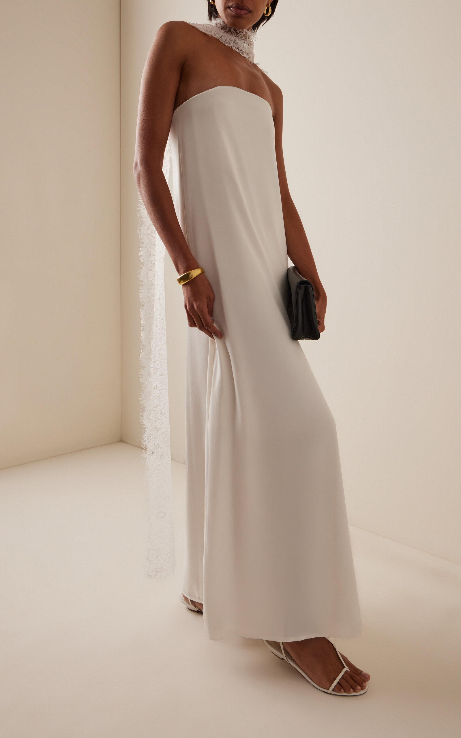 Bia Belted Strapless Crepe Maxi Dress white - 5
