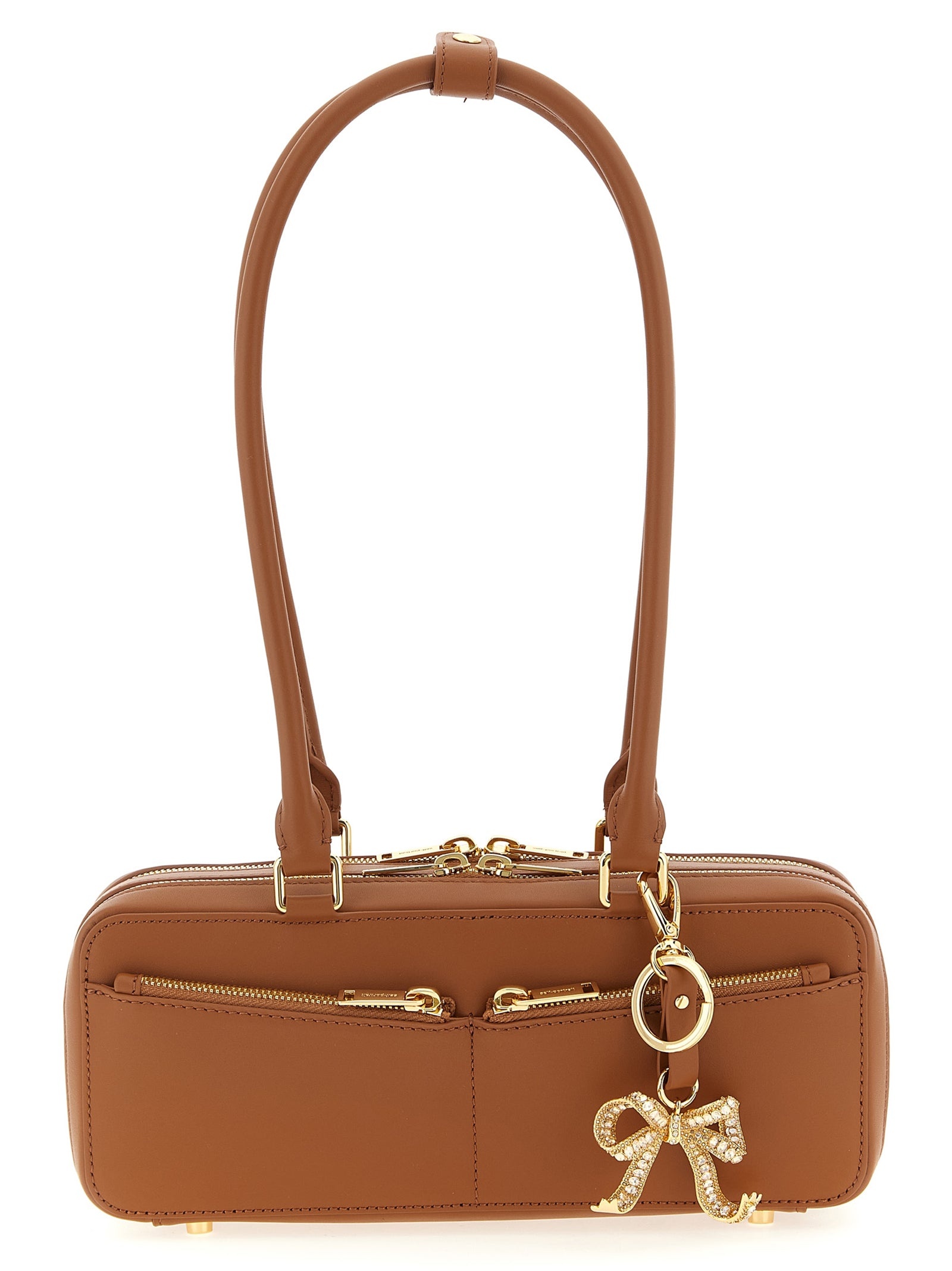Tan Leather Baguette With Charm Shoulder Bags Brown - 1