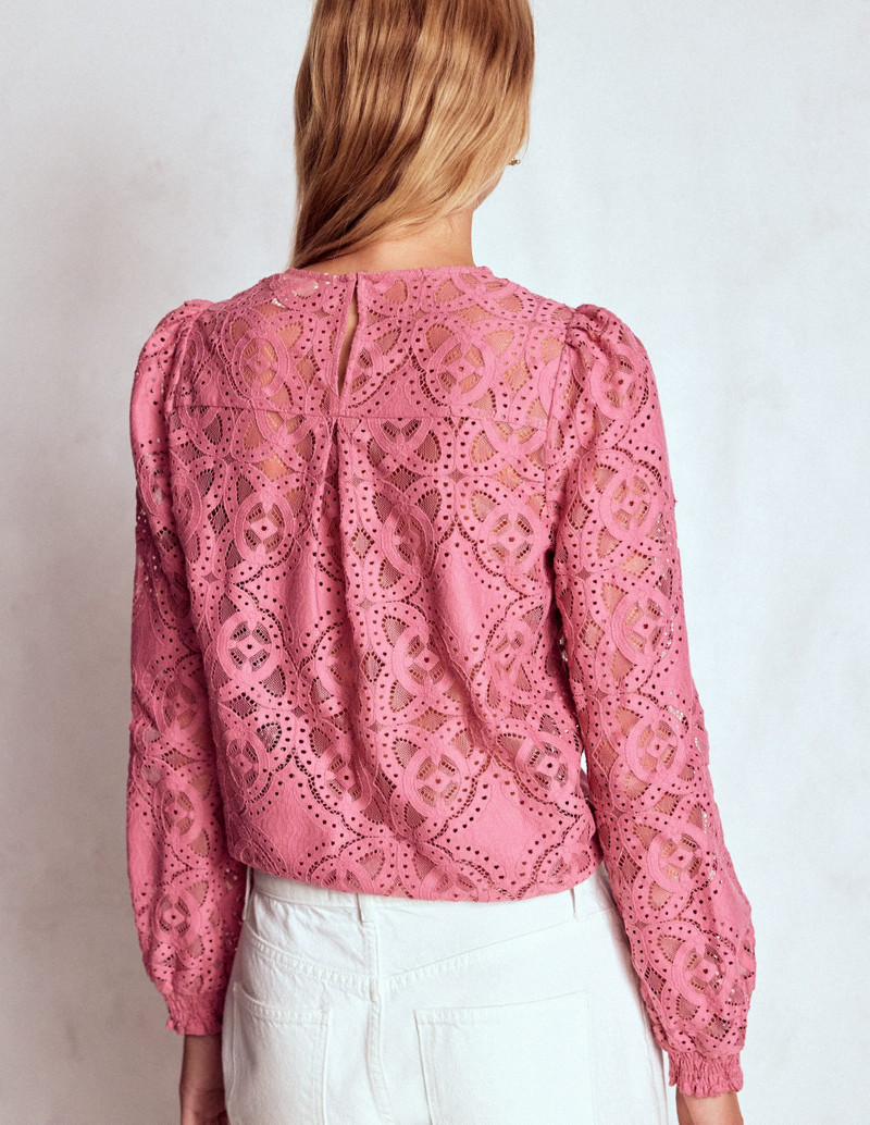 Lace Crew Neck Top-Heather Rose 4