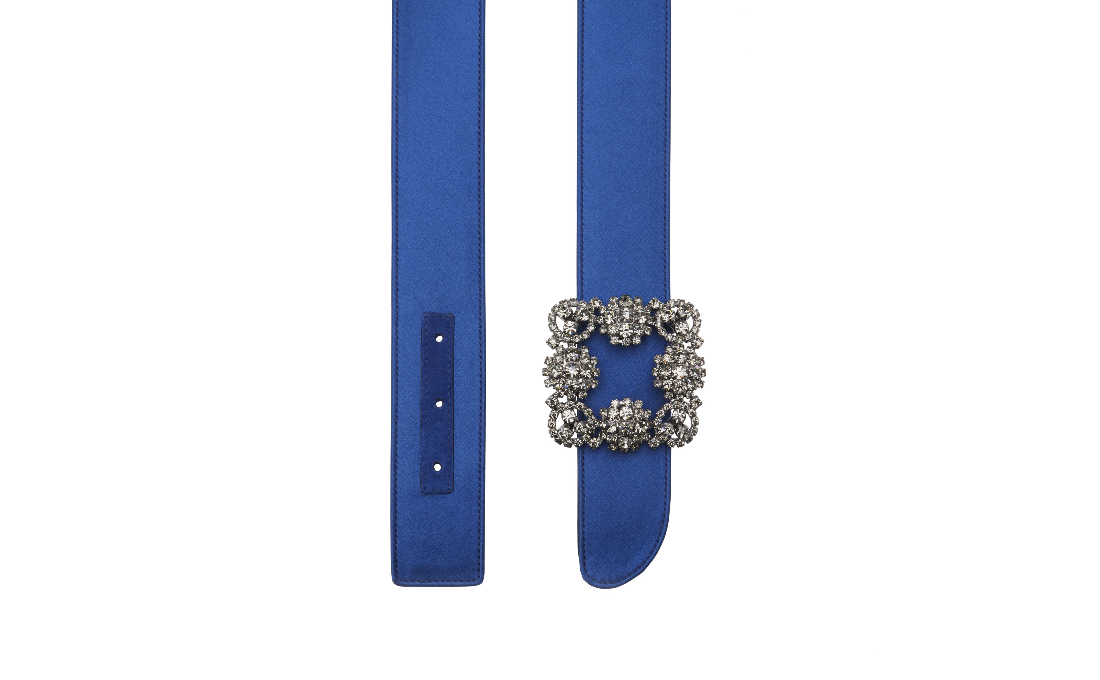 Manolo Blahnik Blue Satin Crystal Buckled Belt | REVERSIBLE