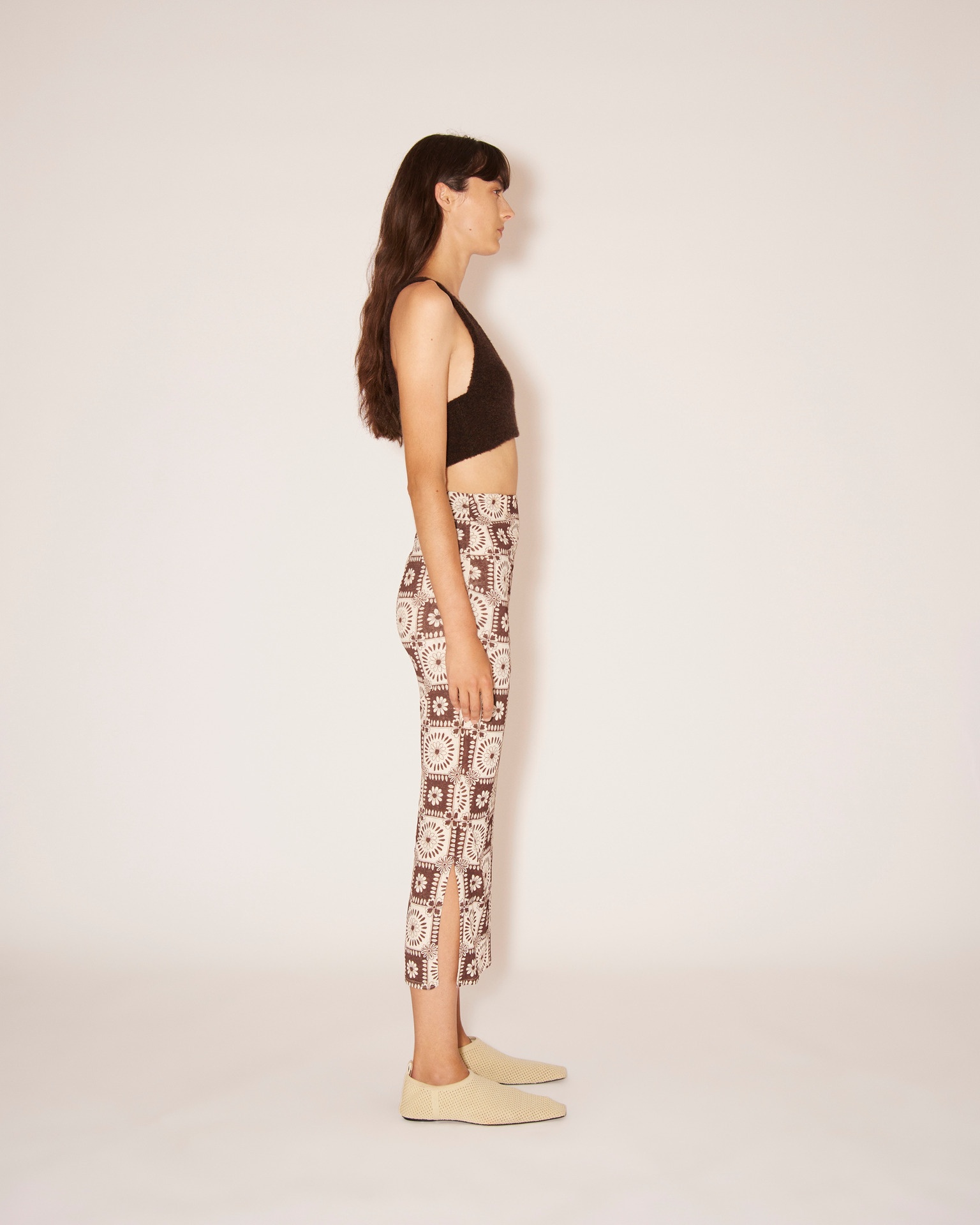 SIBI - Mesh-jersey tile print skirt - Brown - 3