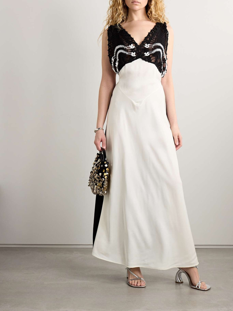 diotima Pavona two-tone crocheted cotton-trimmed twill maxi dress Ivory outlook