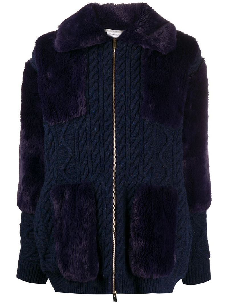 cable-knit faux-fur cardigan 1