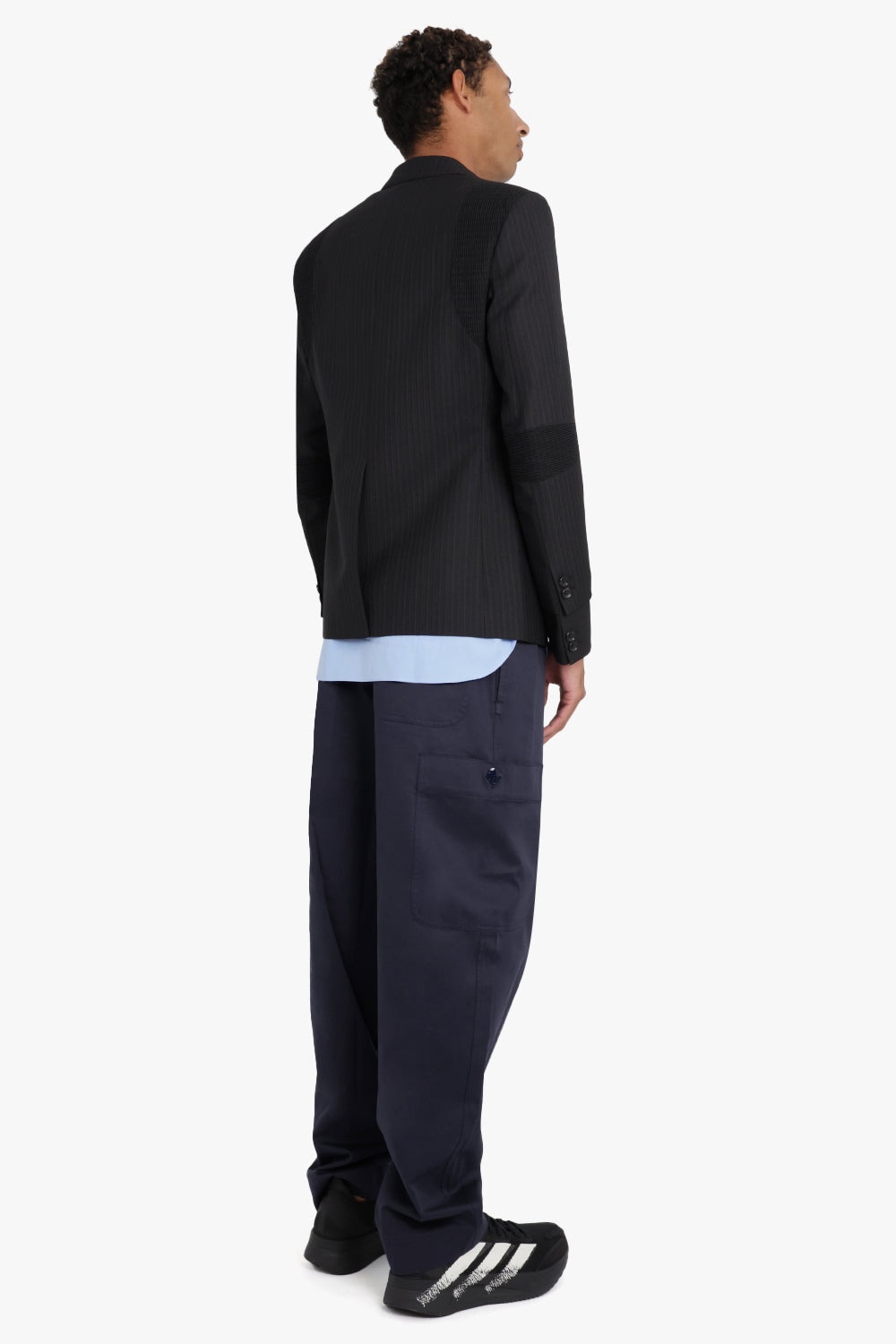 WOOL STRIPE PANEL BLAZER | BLACK - 4
