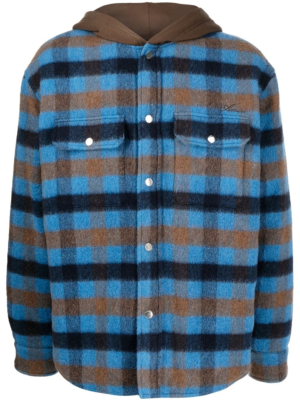 check-pattern hooded overshirt - 1