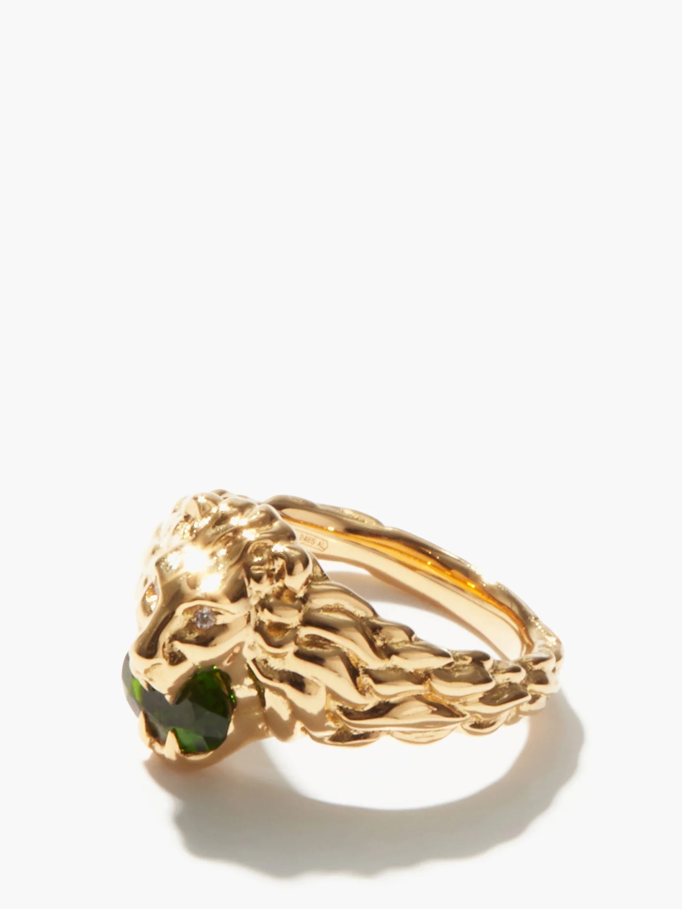 Lion-head diamond, 18kt gold & diopside ring - 3