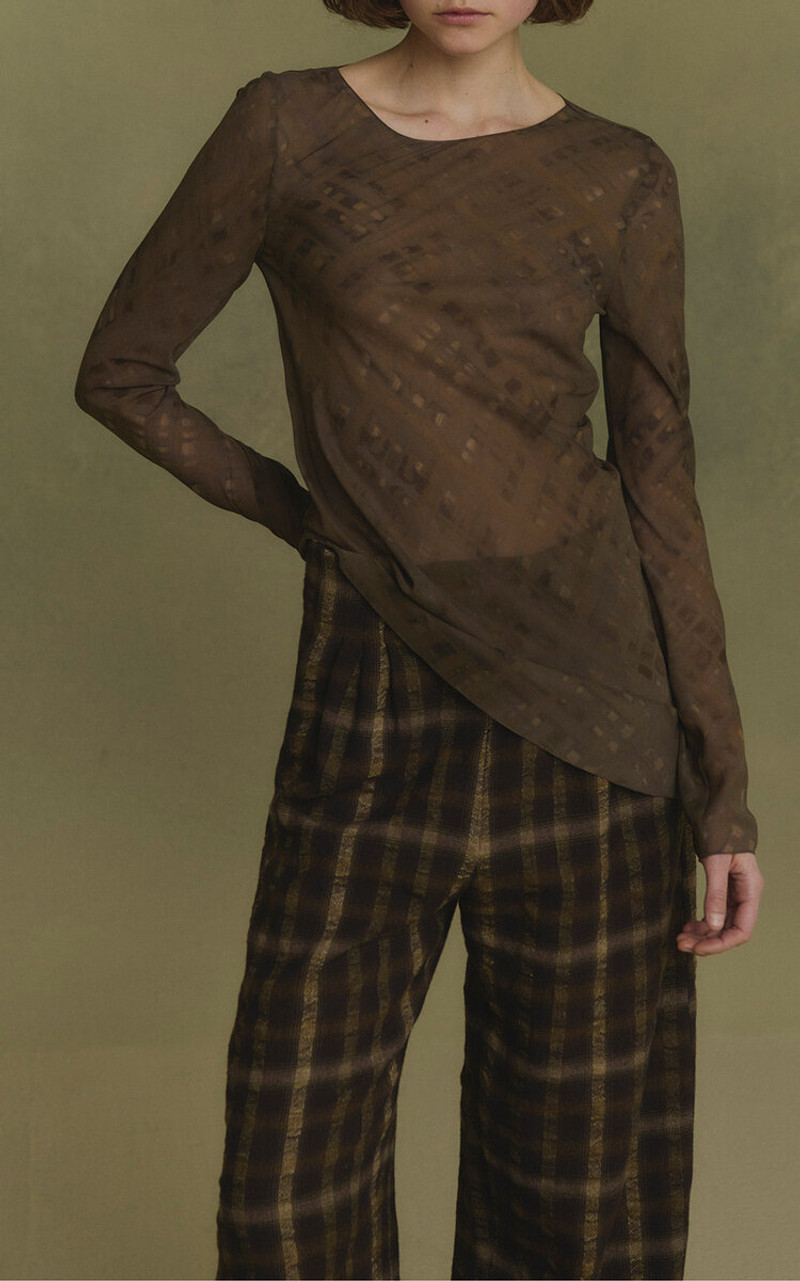 cortana Wool-Linen Checkered Salon Pants print outlook