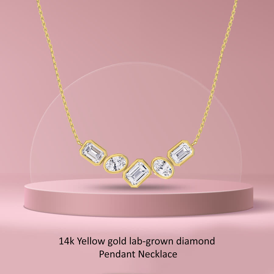 Diamond2Deal - Diamond2Deal 14k Yellow Gold 3.2 Ct Oval & Radiant Cut Lab Grown Diamond Pendant Necklace 18" Chain  - 4