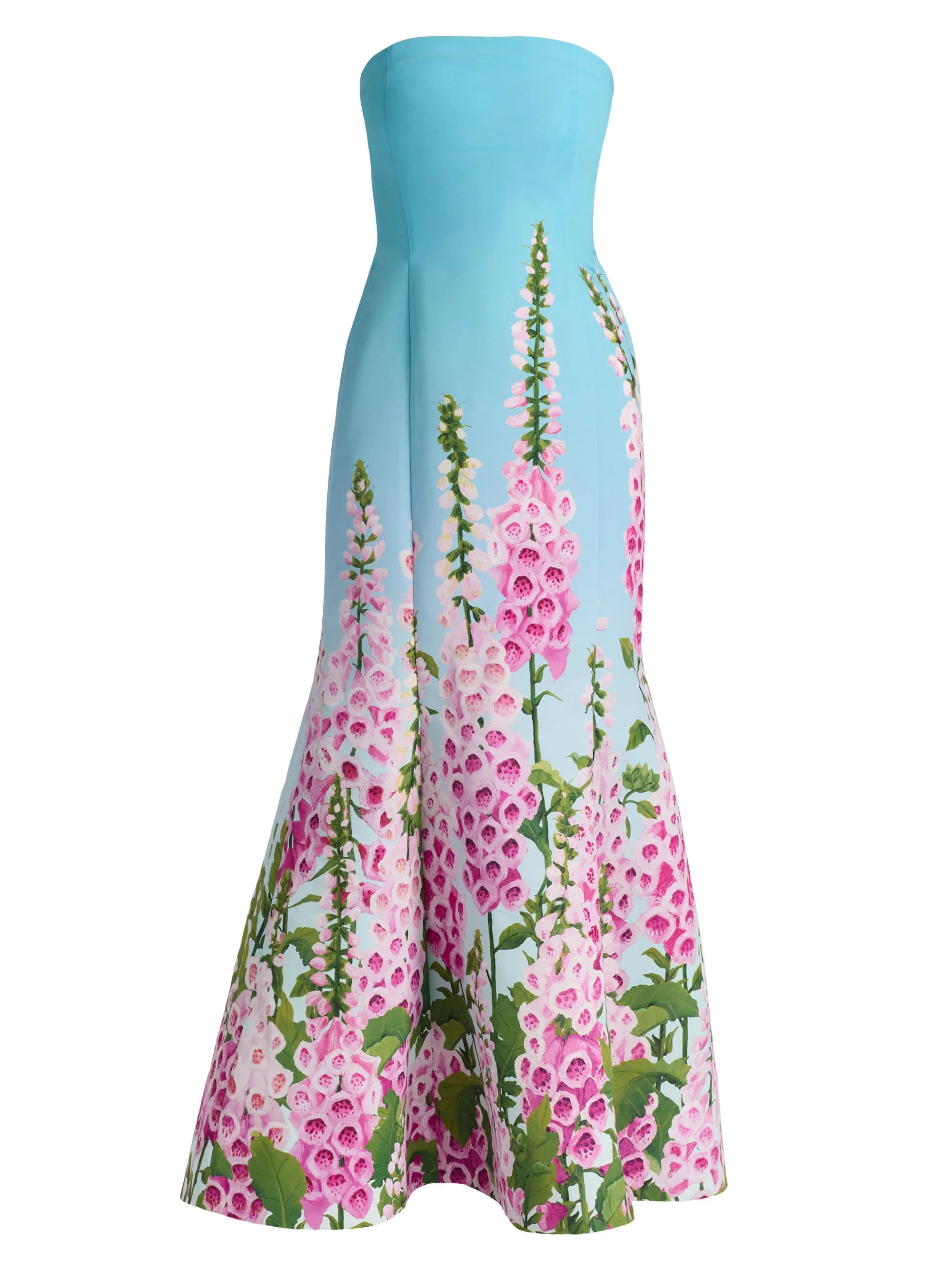 Women's Foxgloves-Print Ombré Faille Strapless Gown - Lilac Sky - 1