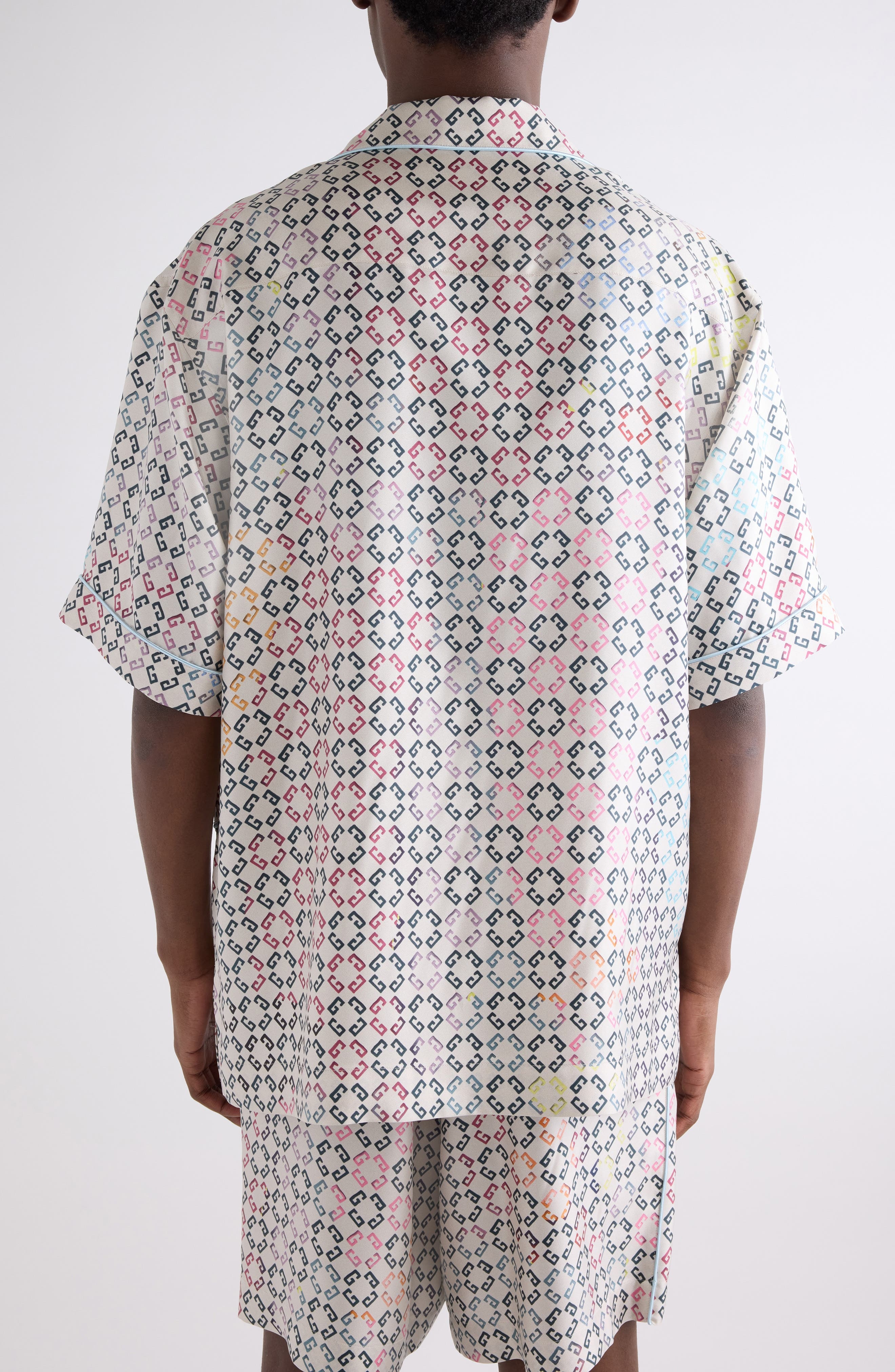 Givenchy Monogram 72 Print Short Sleeve Silk Pajama Shirt in White Multicolored at Nordstrom - 3