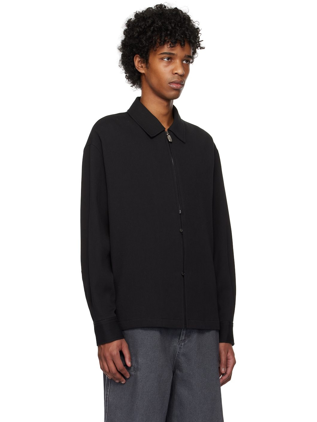 Black Zip & Button Front Jacket - 2