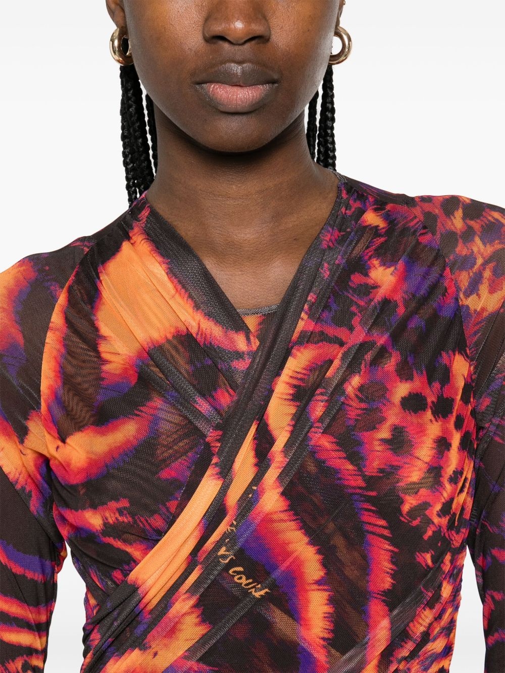 animal-print tulle midi dress - 5