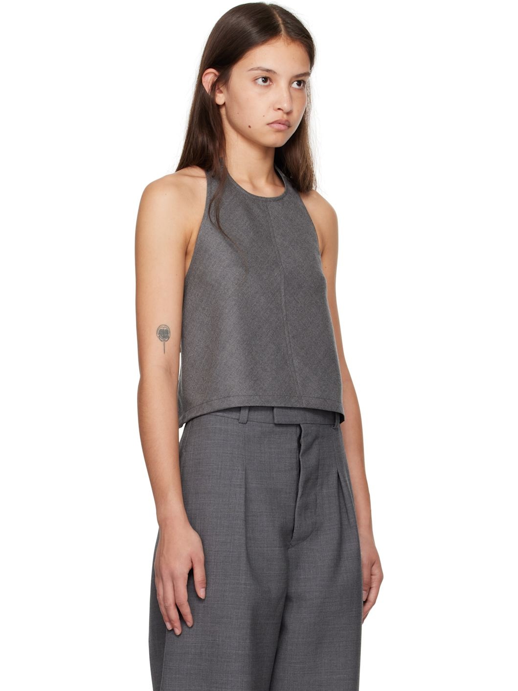 Gray Backless Halter Tank Top - 2