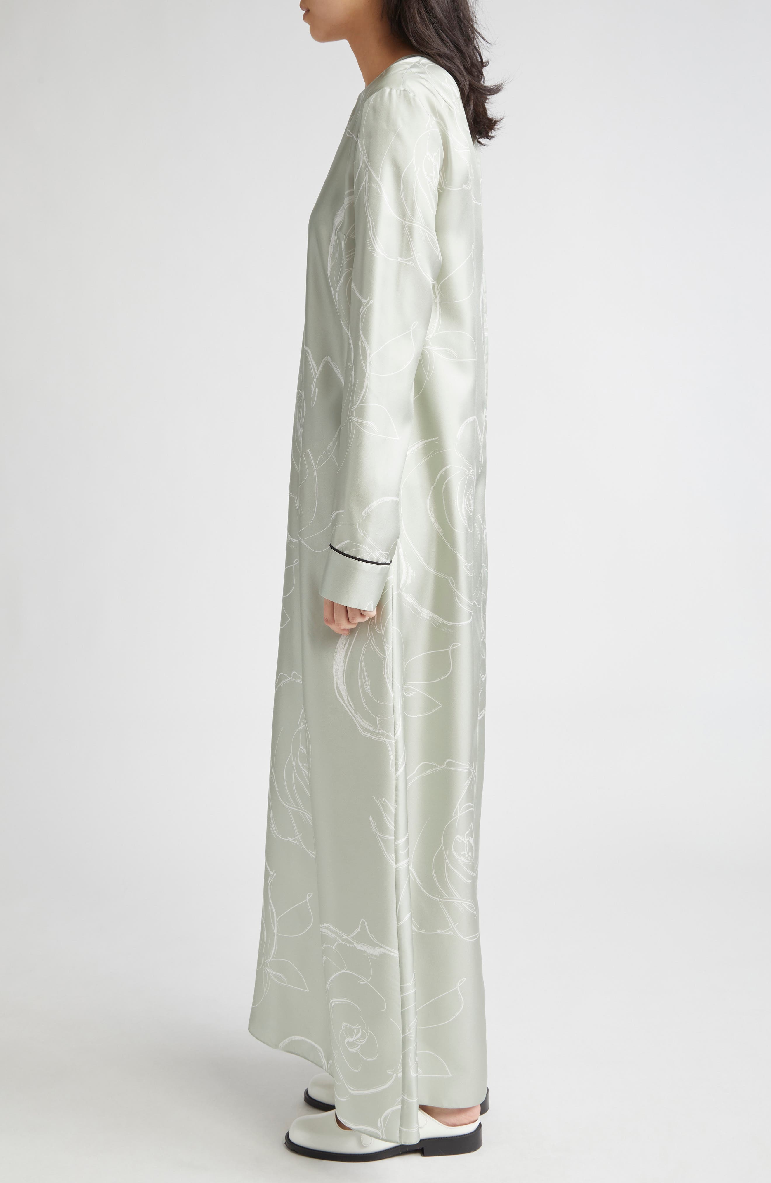 Marni Drawn Floral Long Sleeve Silk Dress in Auv19 Linden at Nordstrom - 3