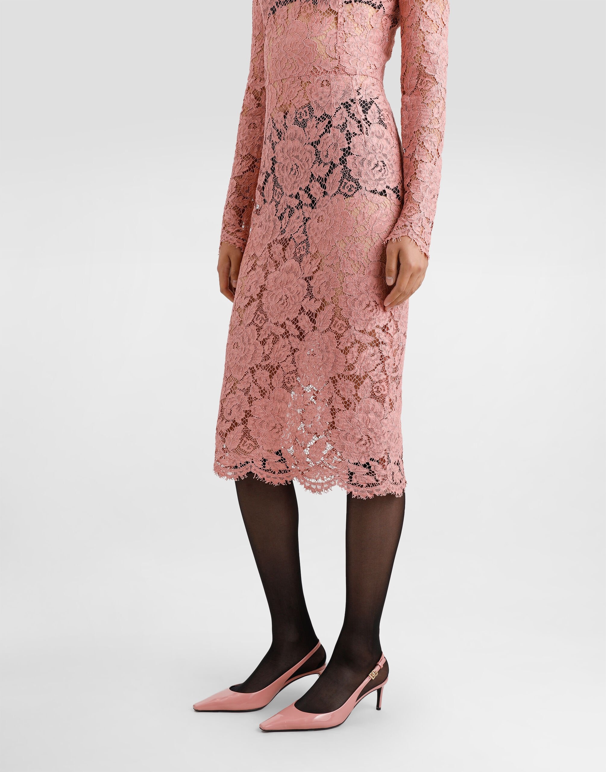 Calf-length sheath dress in branded floral cordonetto lace - 4