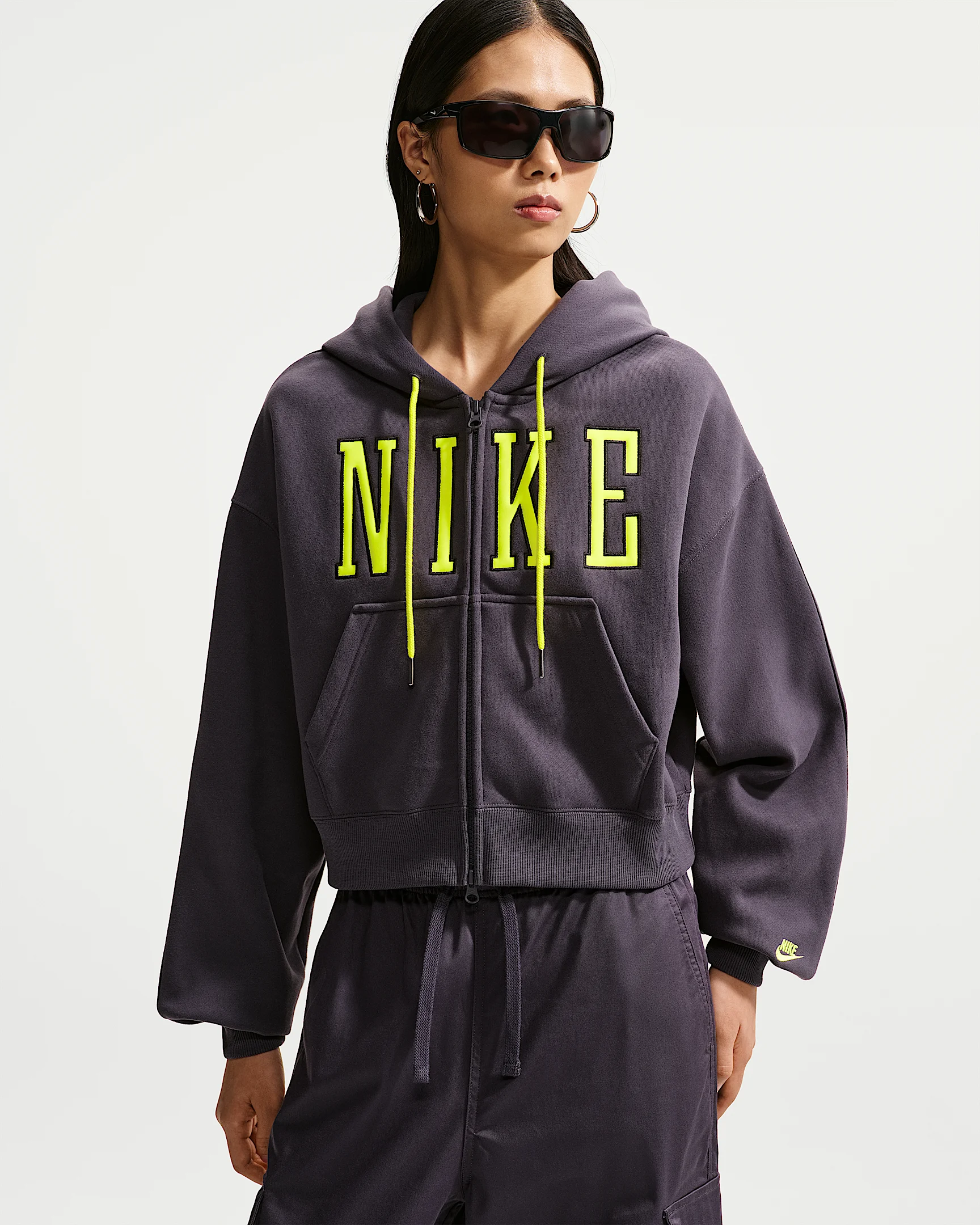 Nike Studio Fleece Medium Weight Women's Oversized Full-Zip Cropped Hoodie - 1