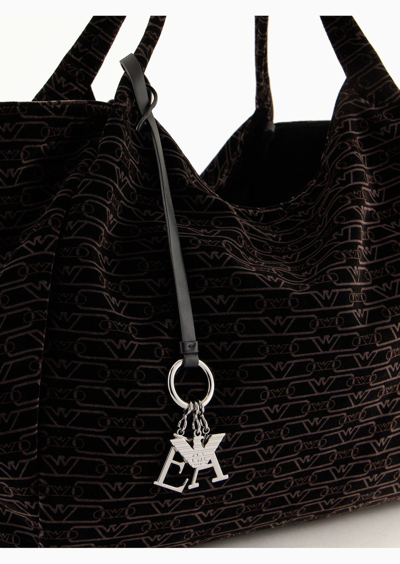 Oversized shopper bag in all-over monogram velvet 5