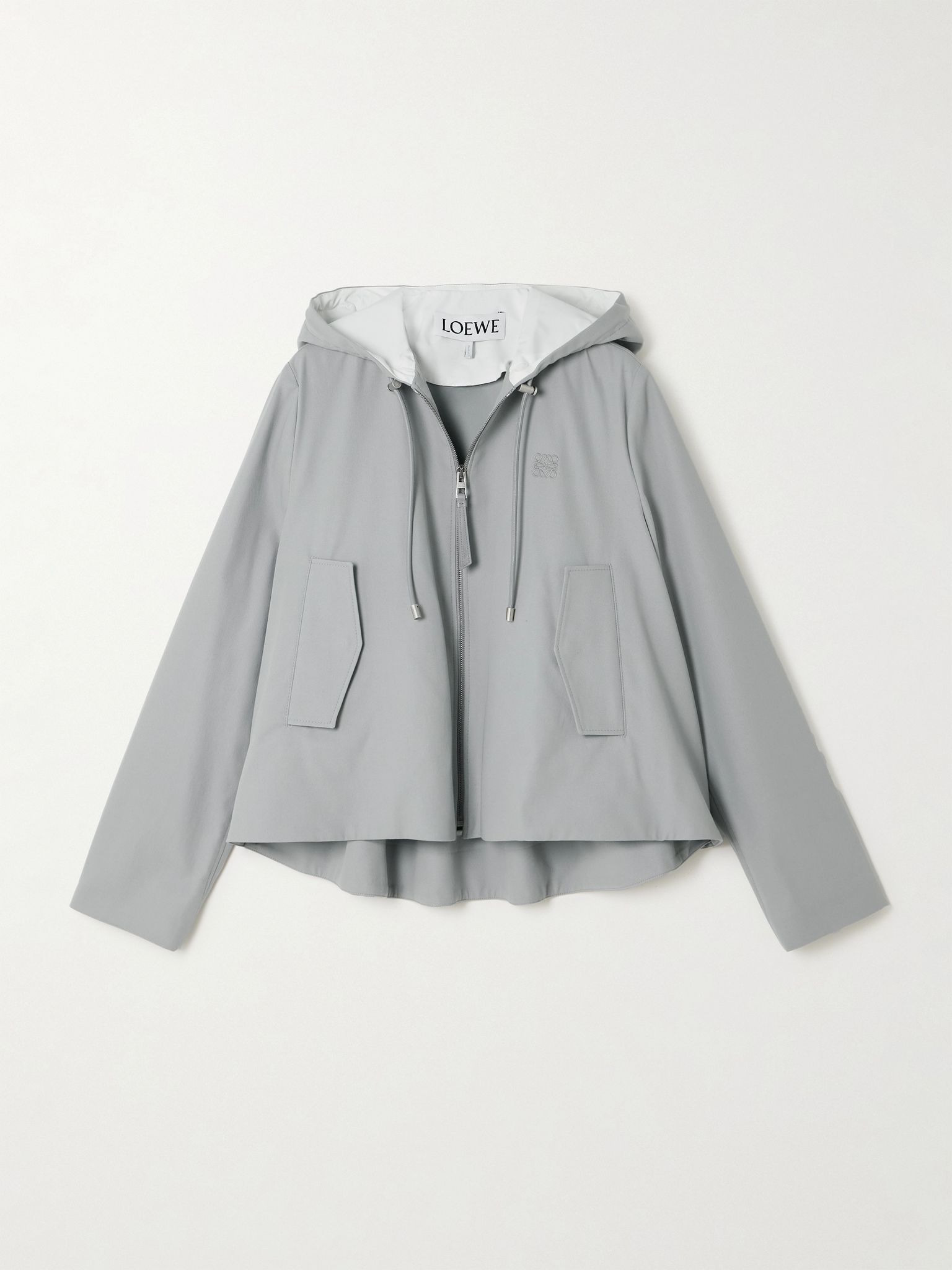 Cropped hooded embroidered cotton-twill jacket Gray - 1