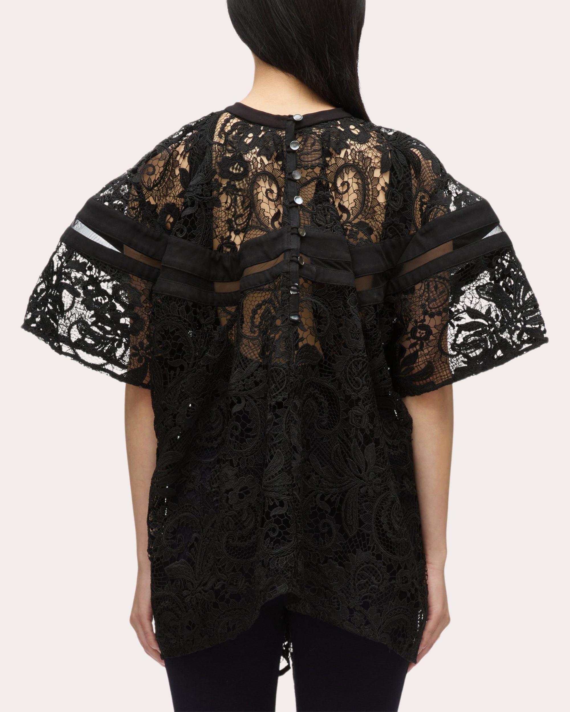 Sheer Lace Mesh-Panel Flounce Top - 2
