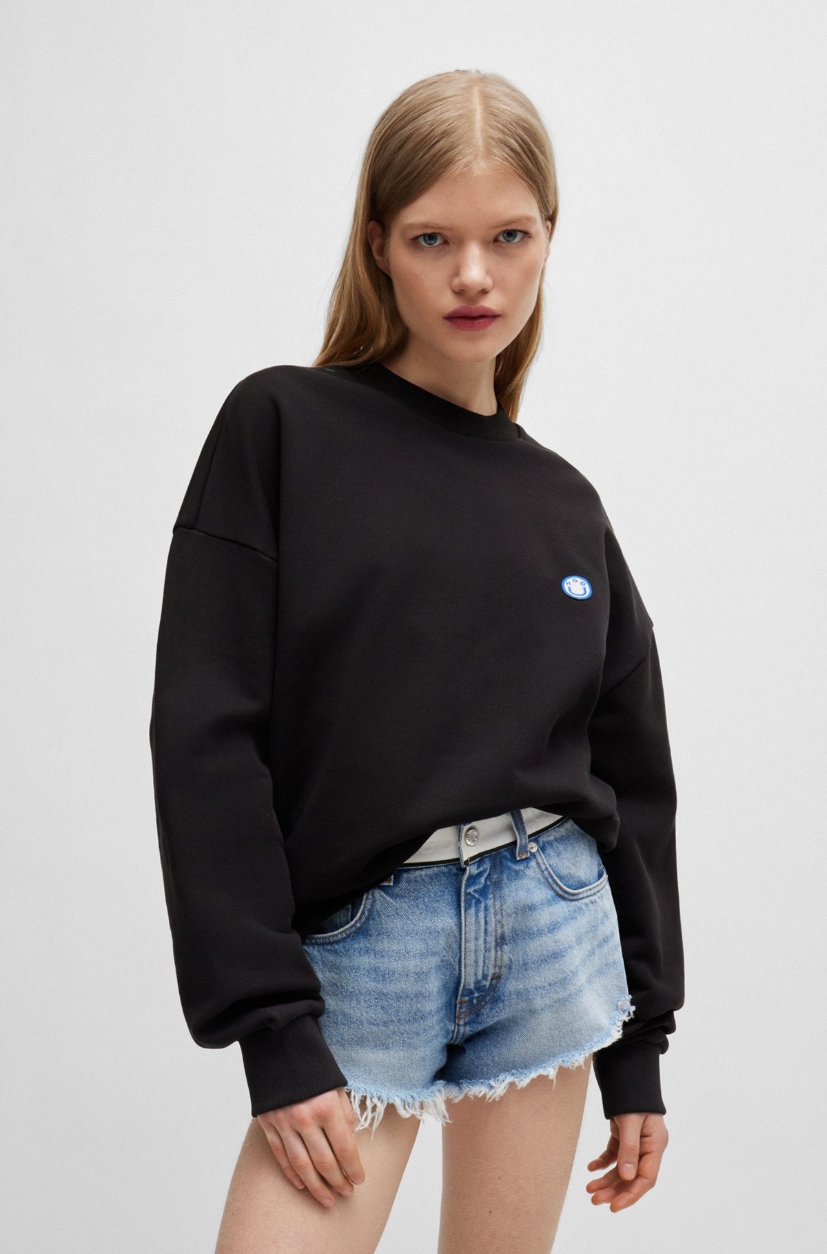 COTTON-TERRY SWEATSHIRT WITH HAPPY HUGO LOGO PATCH - 3