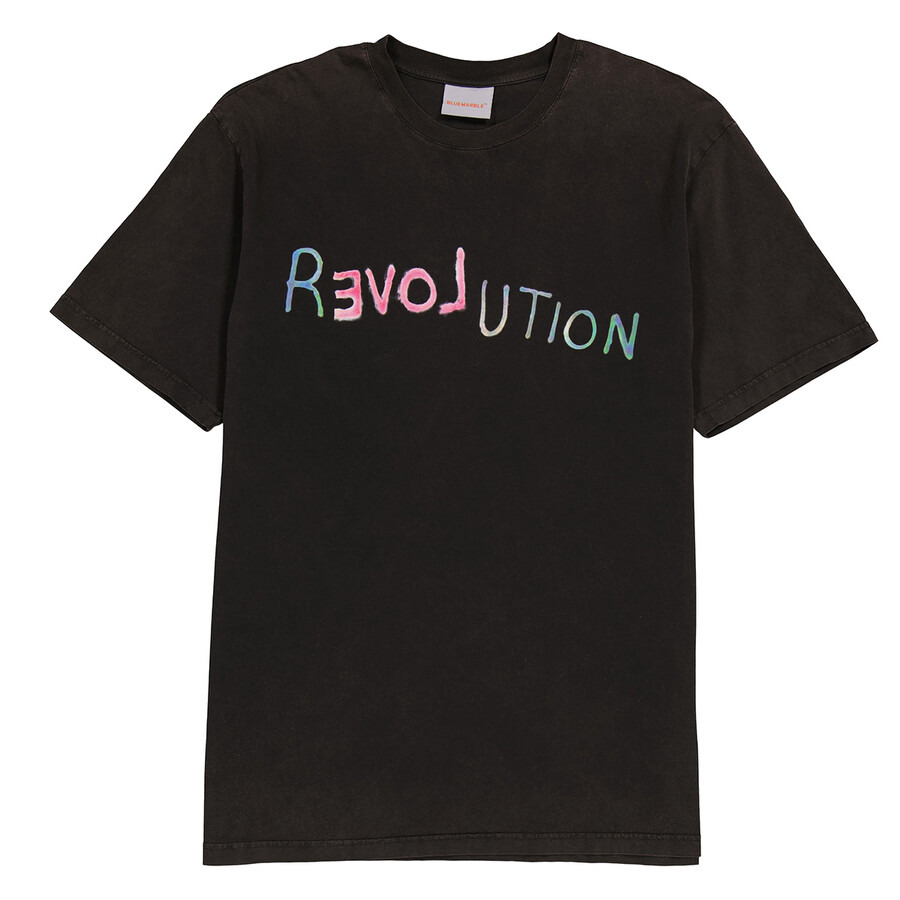 Bluemarble Men's Black Revolution Text-Print Cotton T-Shirt - 5