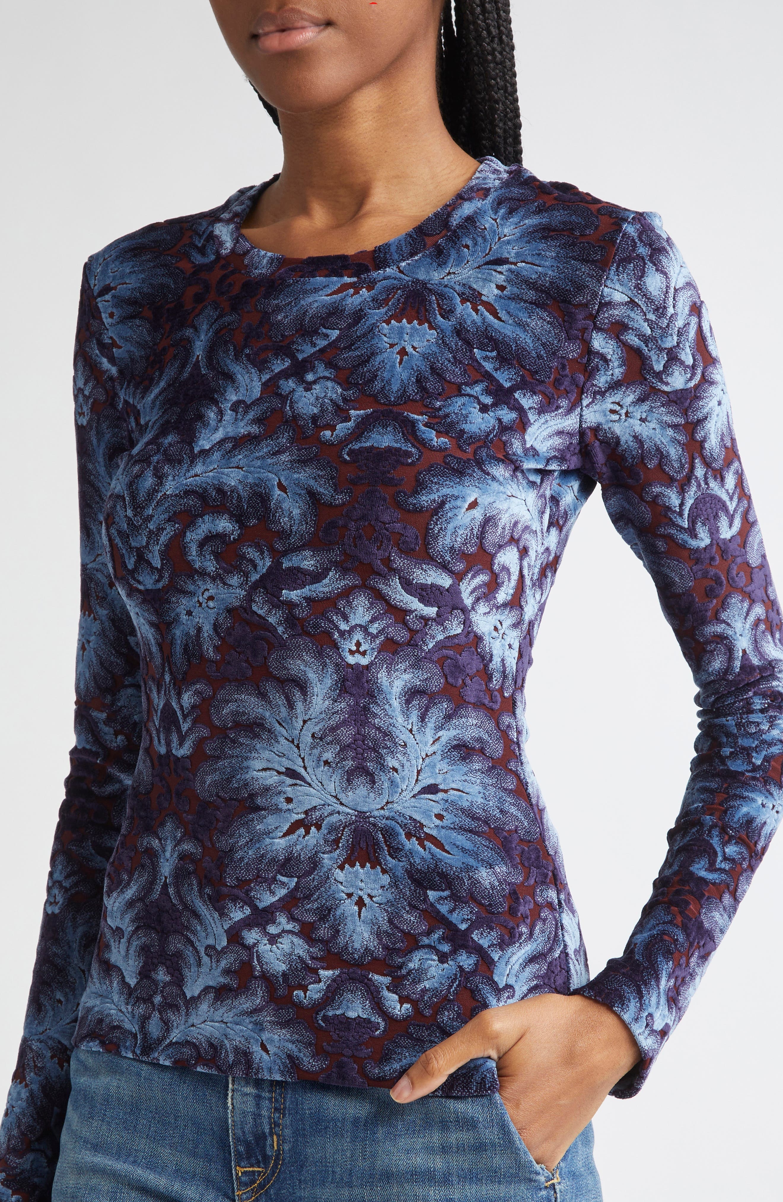 Etro Paisley Flocked Jersey Top in Multicolor Blue Base at Nordstrom - 5