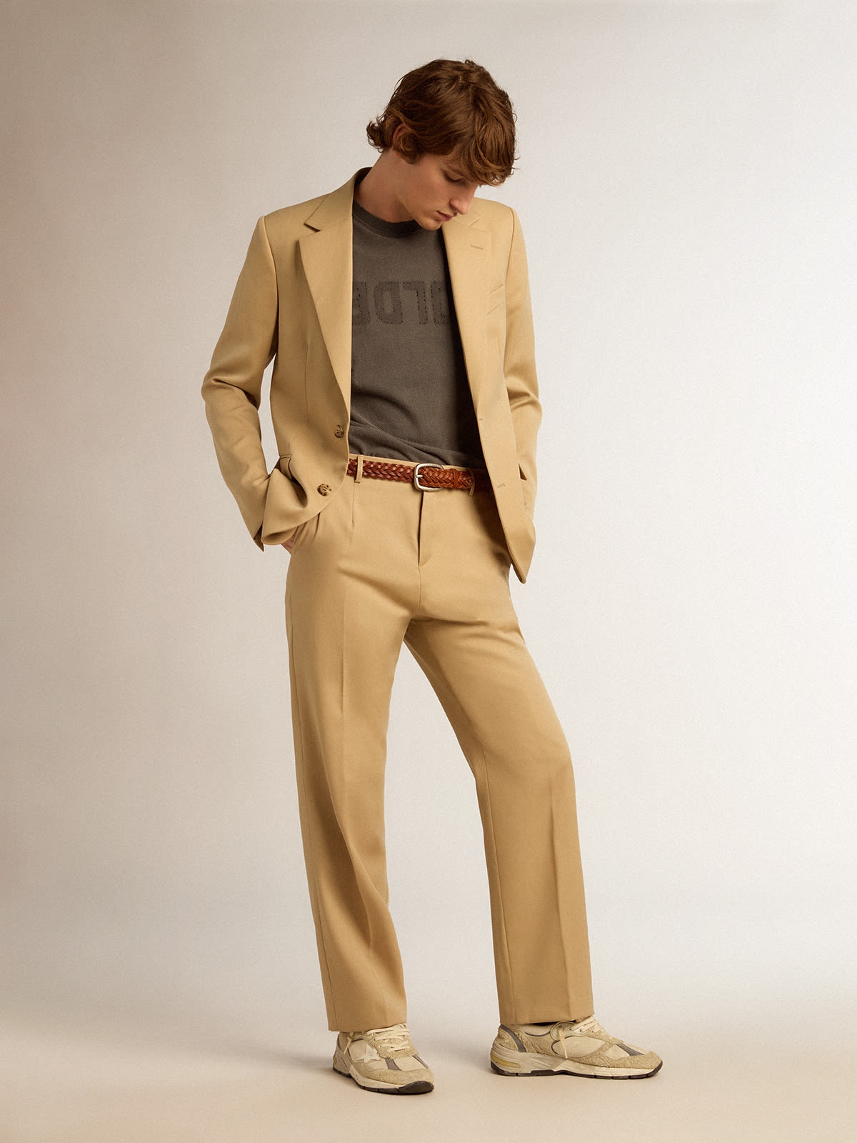 Men's wool gabardine pants in sand