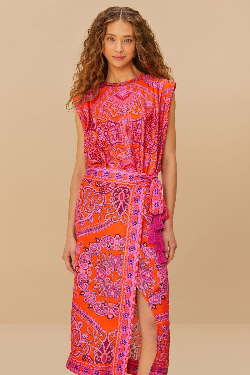 FARM RIO Red Paisley Scarf Lenzing™ Ecovero™ Viscose Midi Skirt outlook