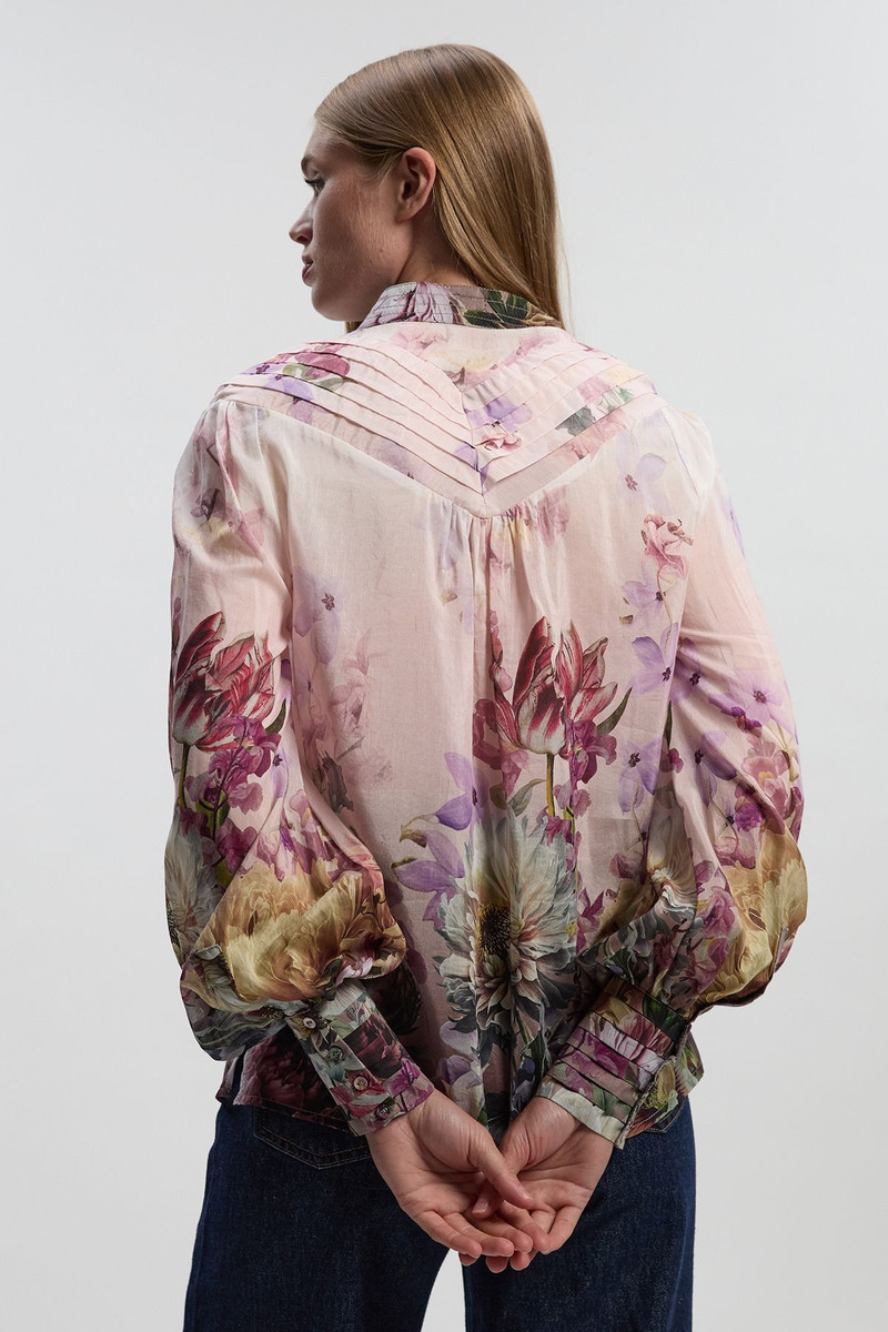 Petite Floral Print Silk Cotton Long Sleeve Woven Blouse 4