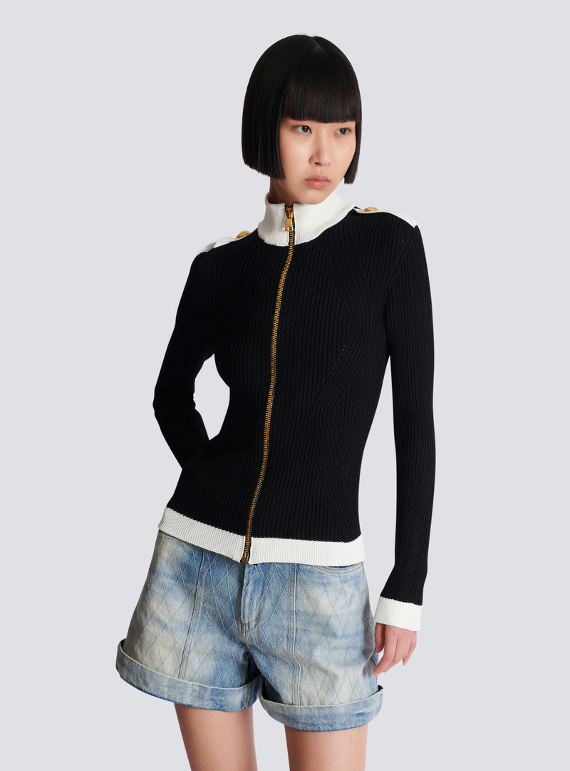 Zipped high-neck knit cardigan 6